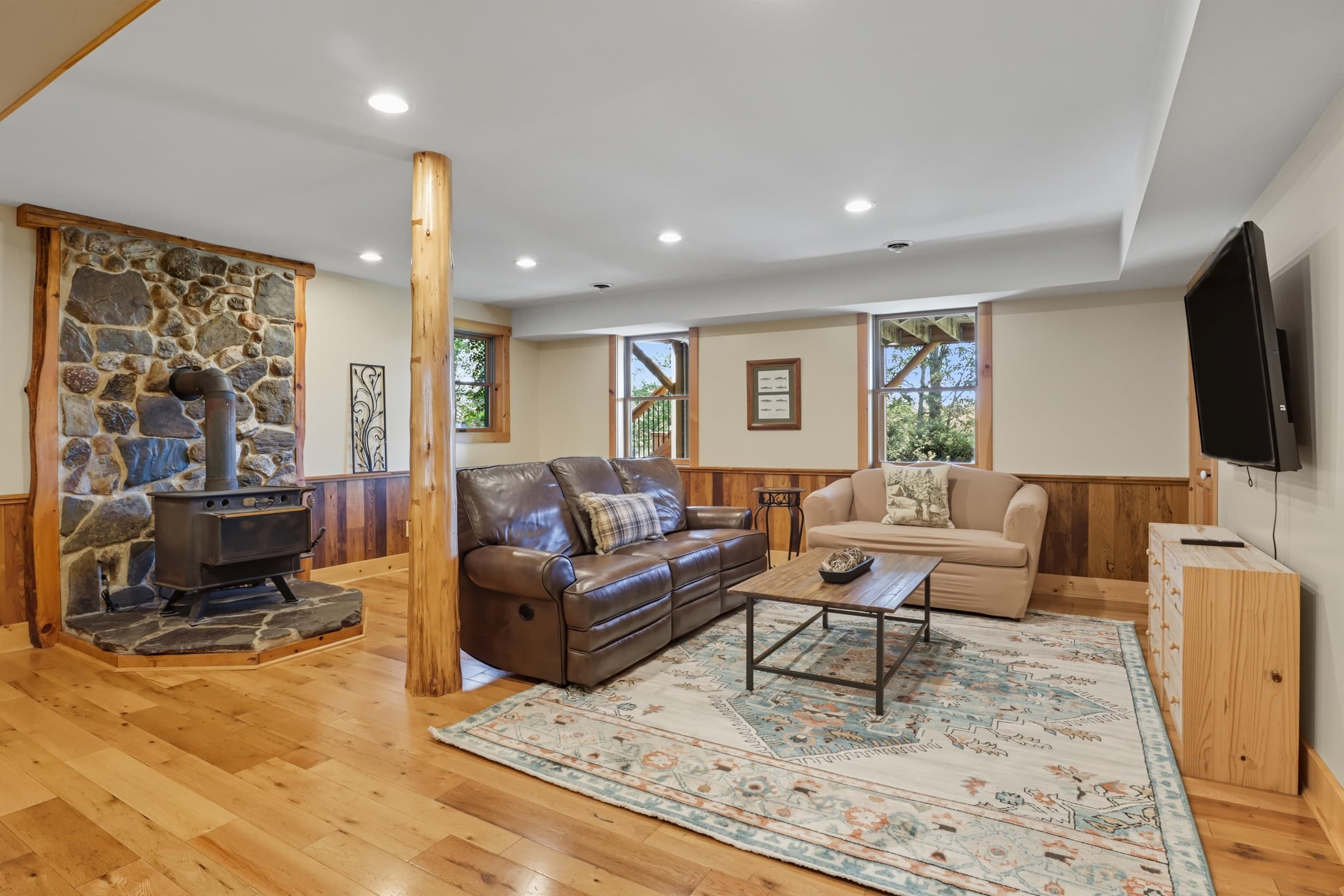 Lower-level family room with sectional