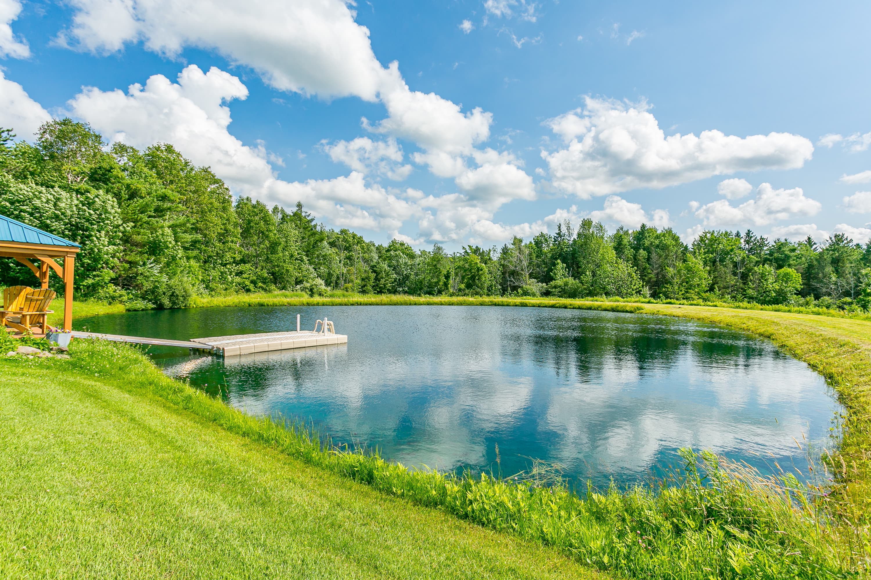 Pond with covered pavilion