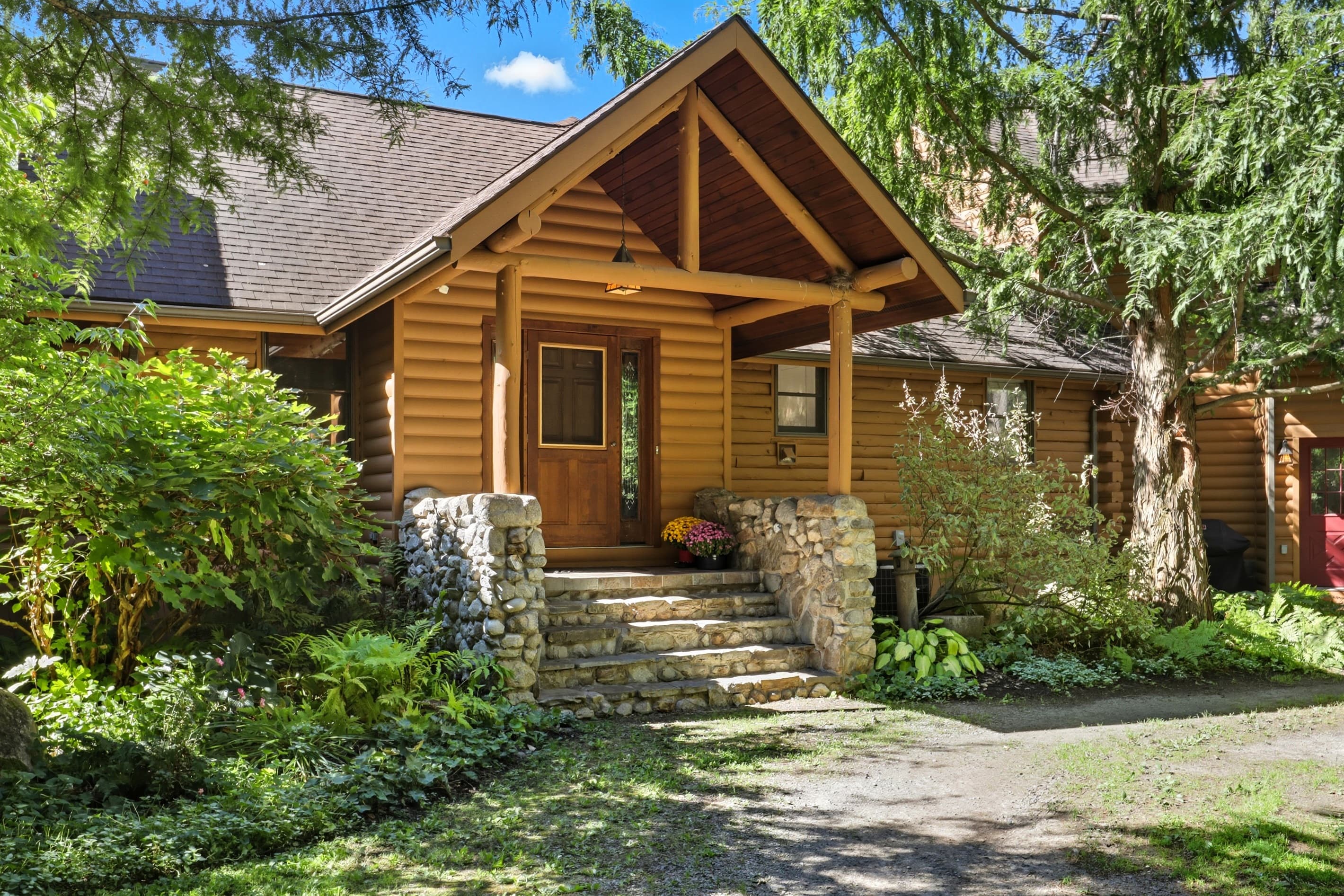 Timber entrance with stone steps