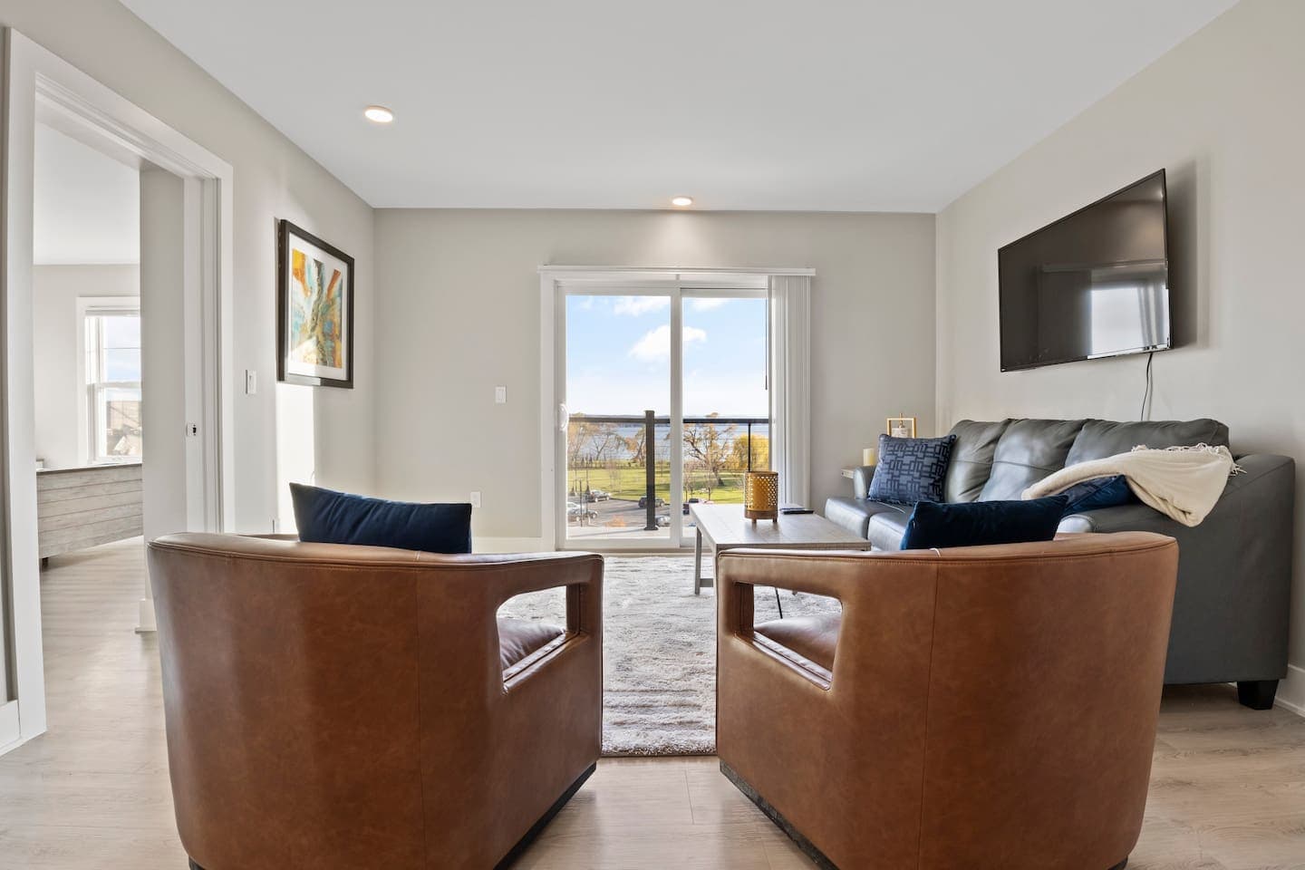 Living room with sofa and armchair
