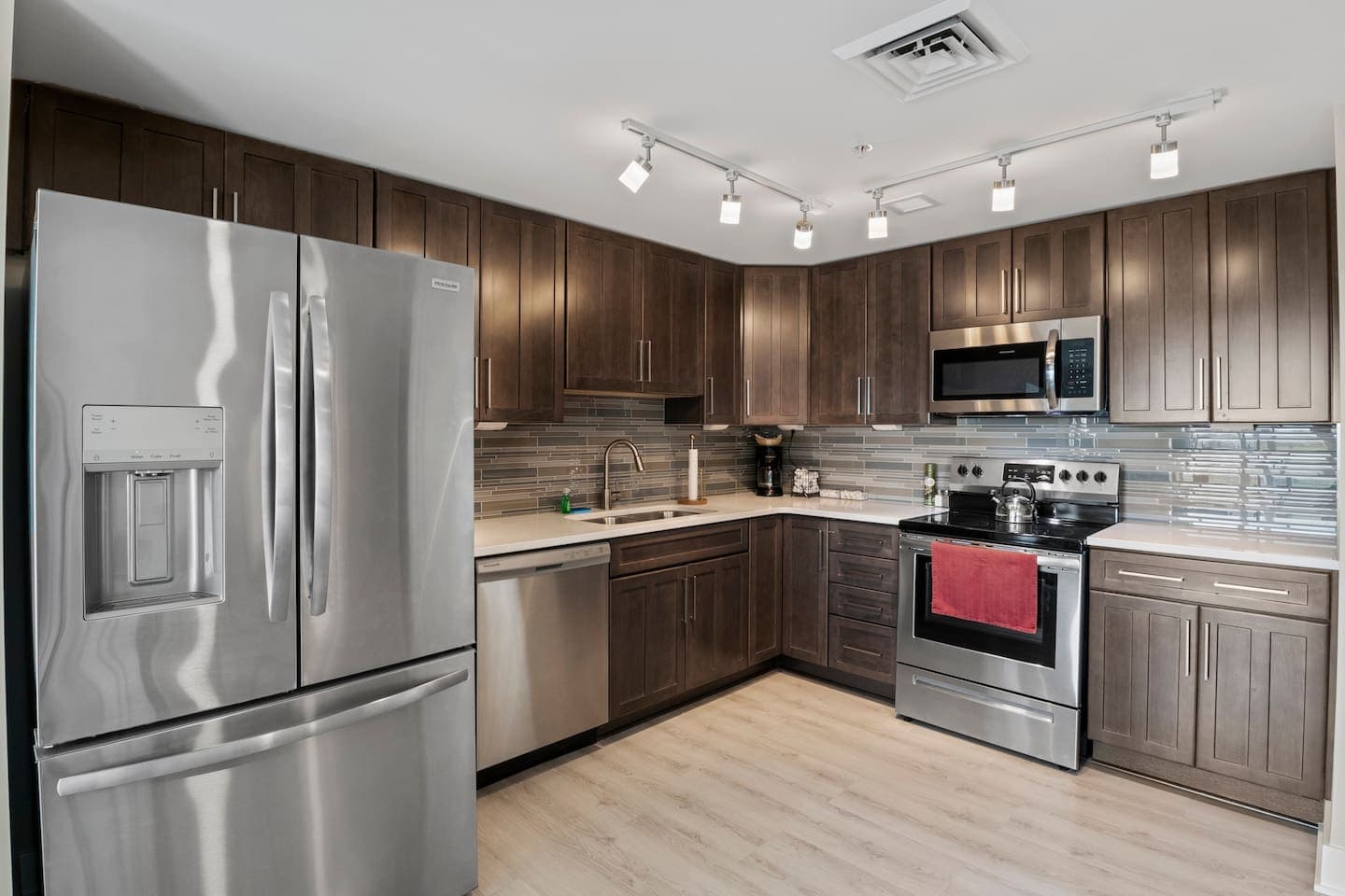 Kitchen with stainless steel appliances