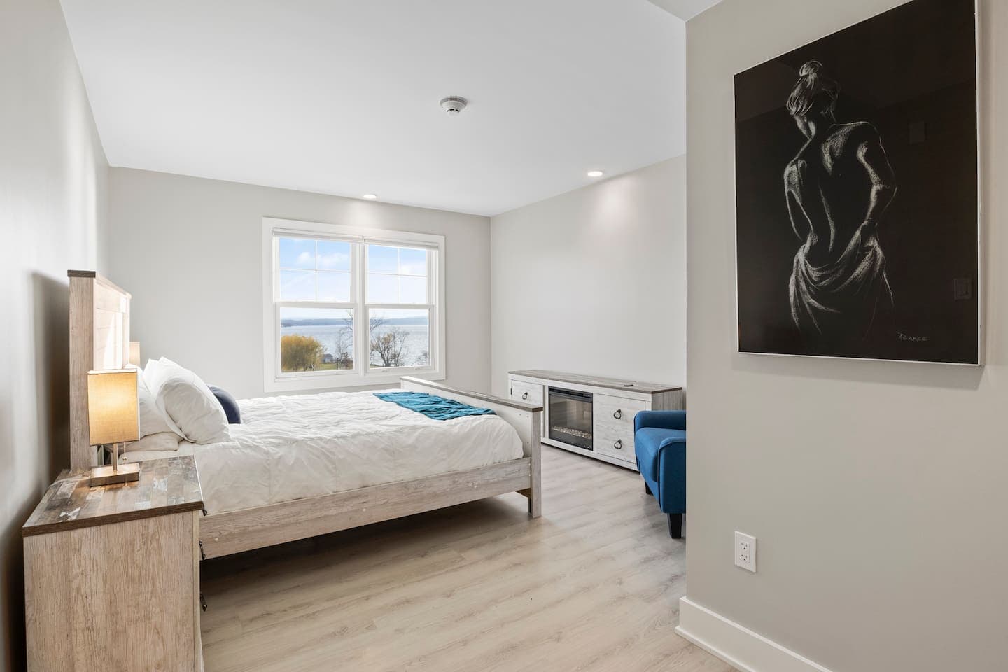 Bedroom with large corner windows