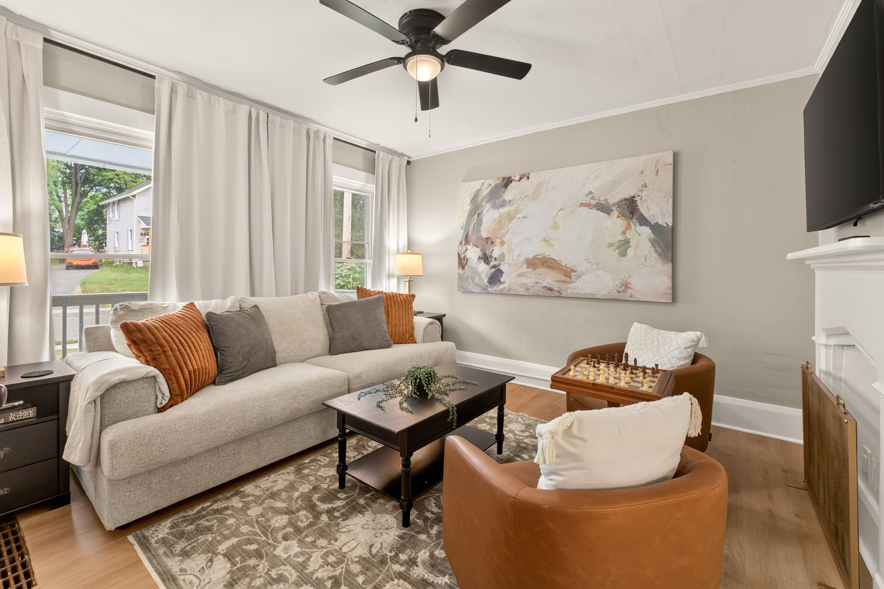 Living room with sofa and armchair