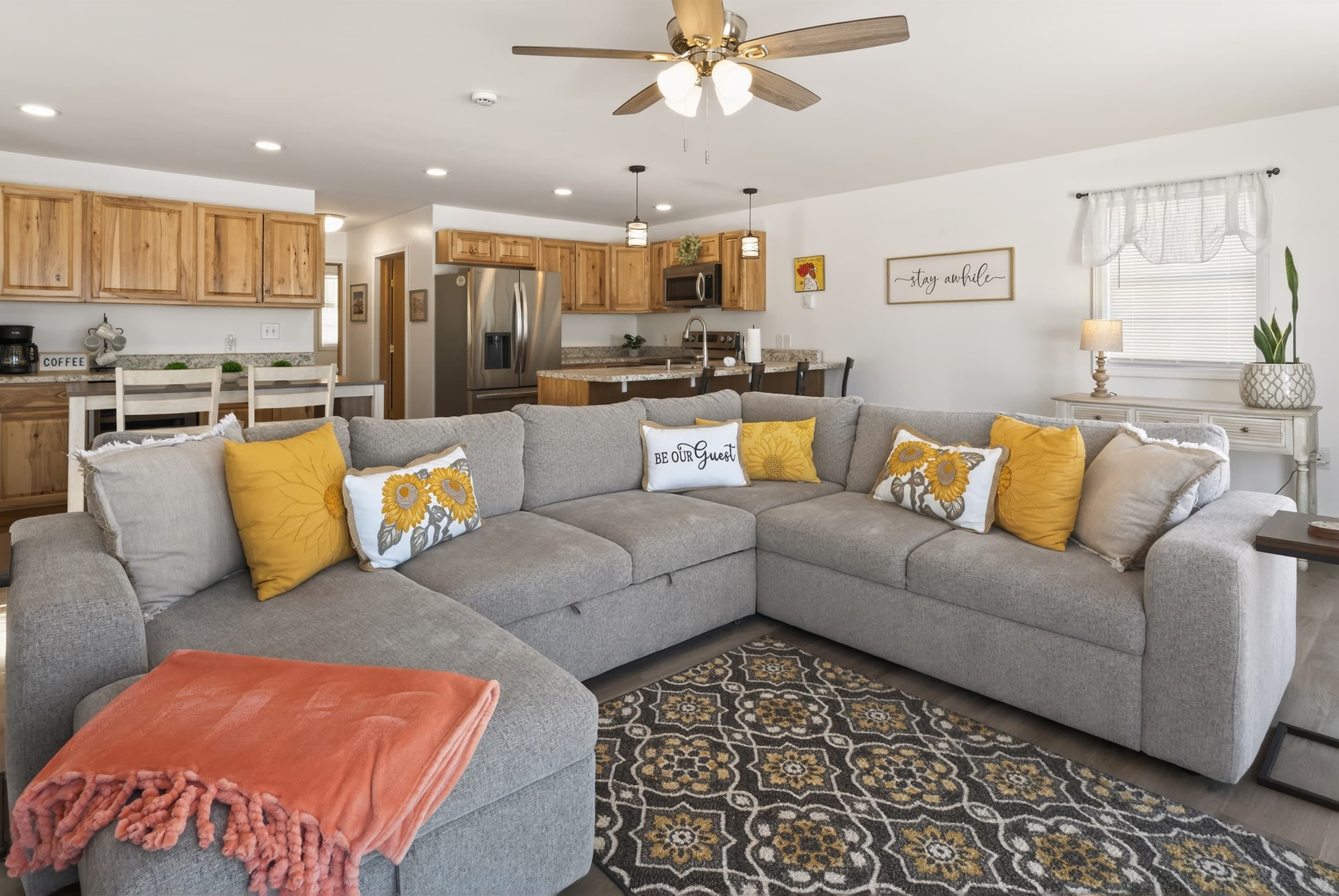 Open living area connecting to the kitchen