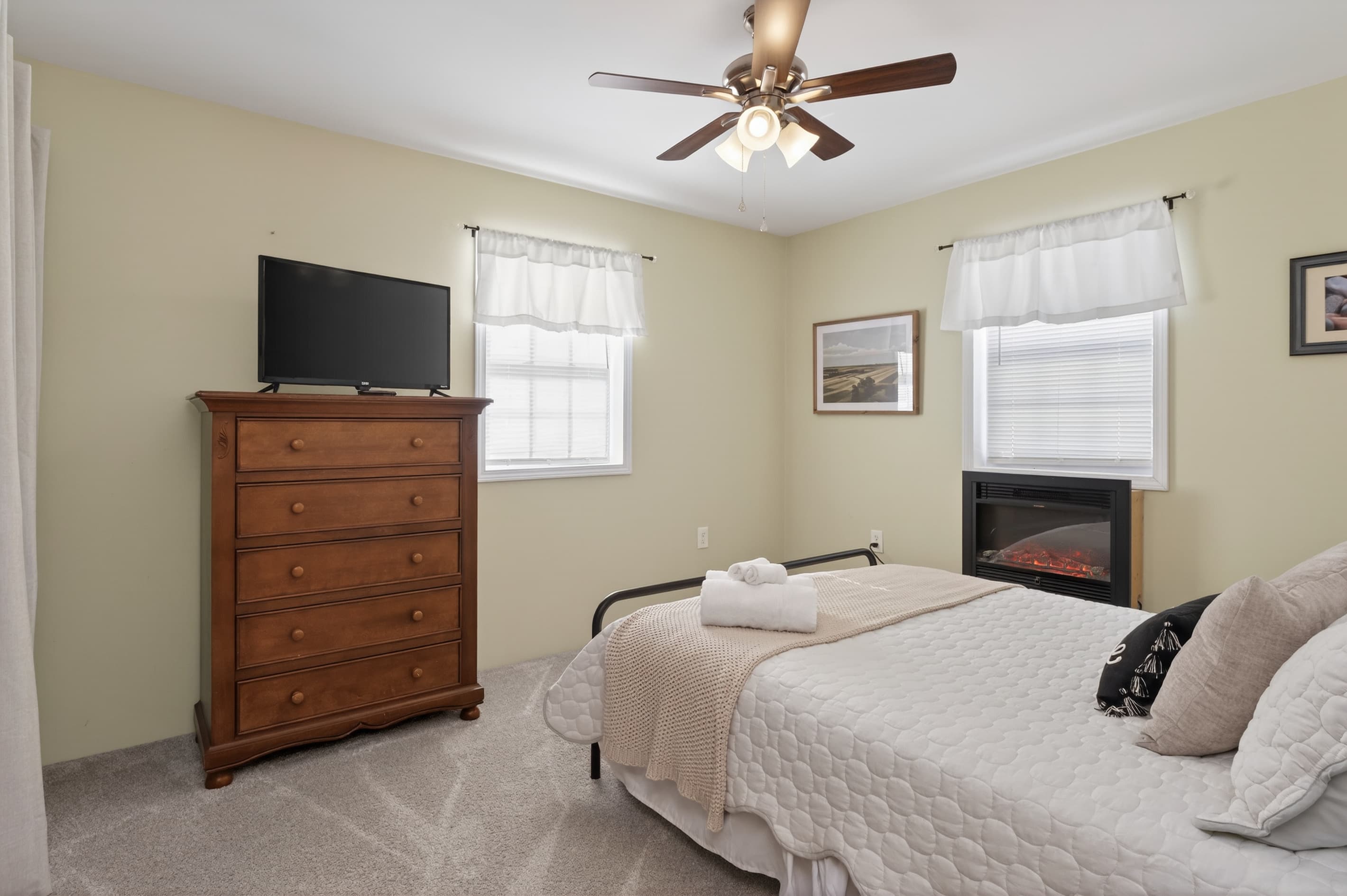 Bedroom dresser and metal framed bed