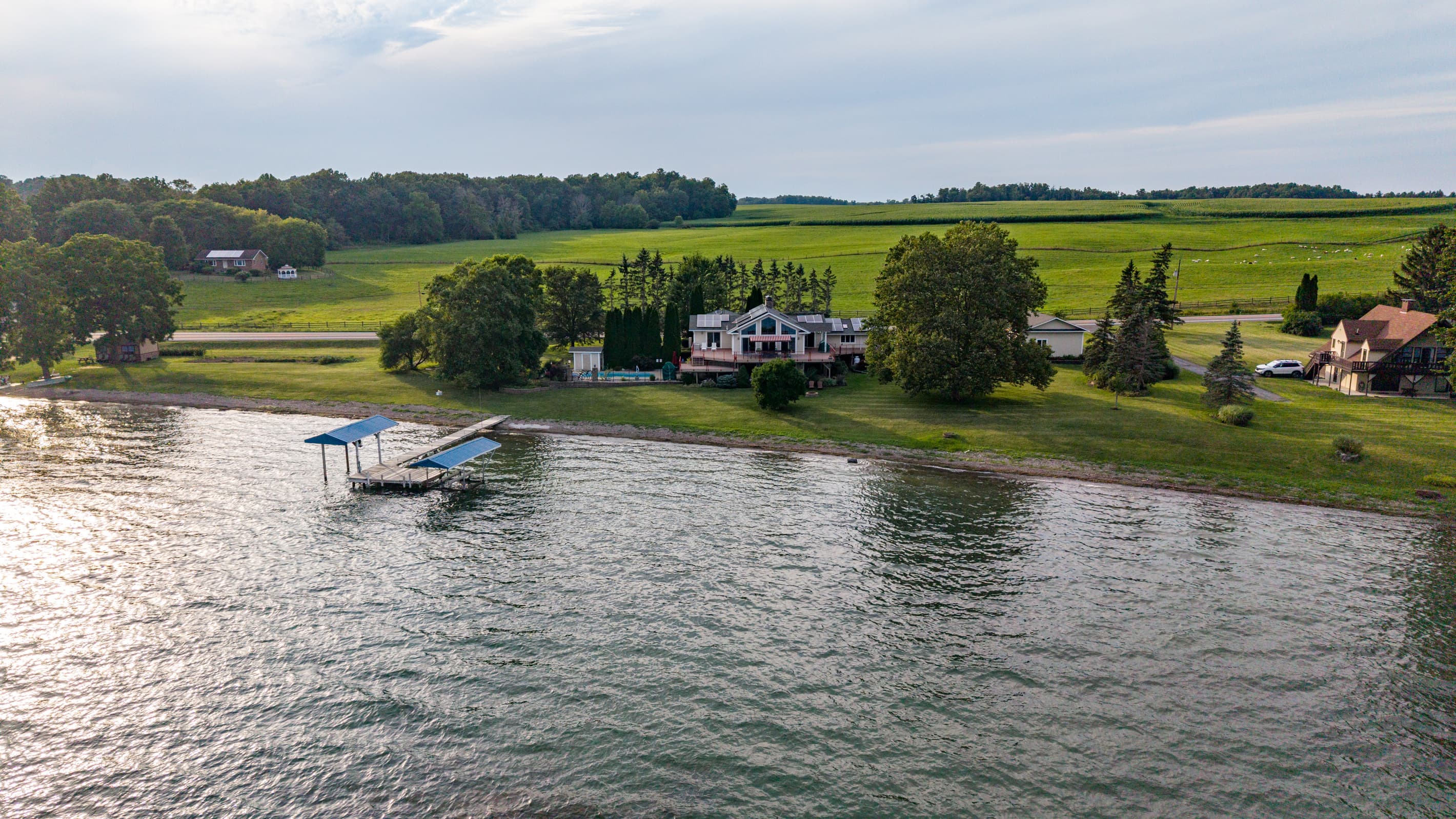 House and dock viewed from above the water