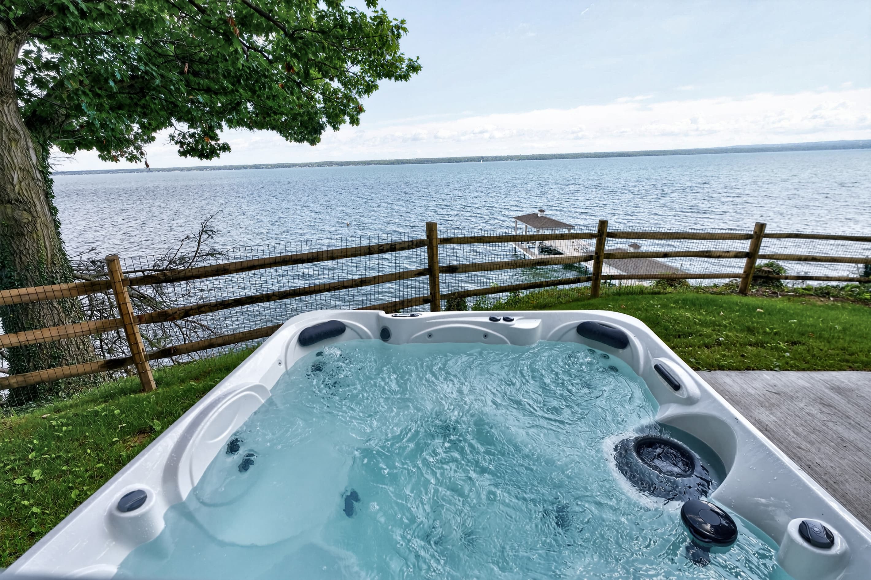 Hot tub overlooking the lake