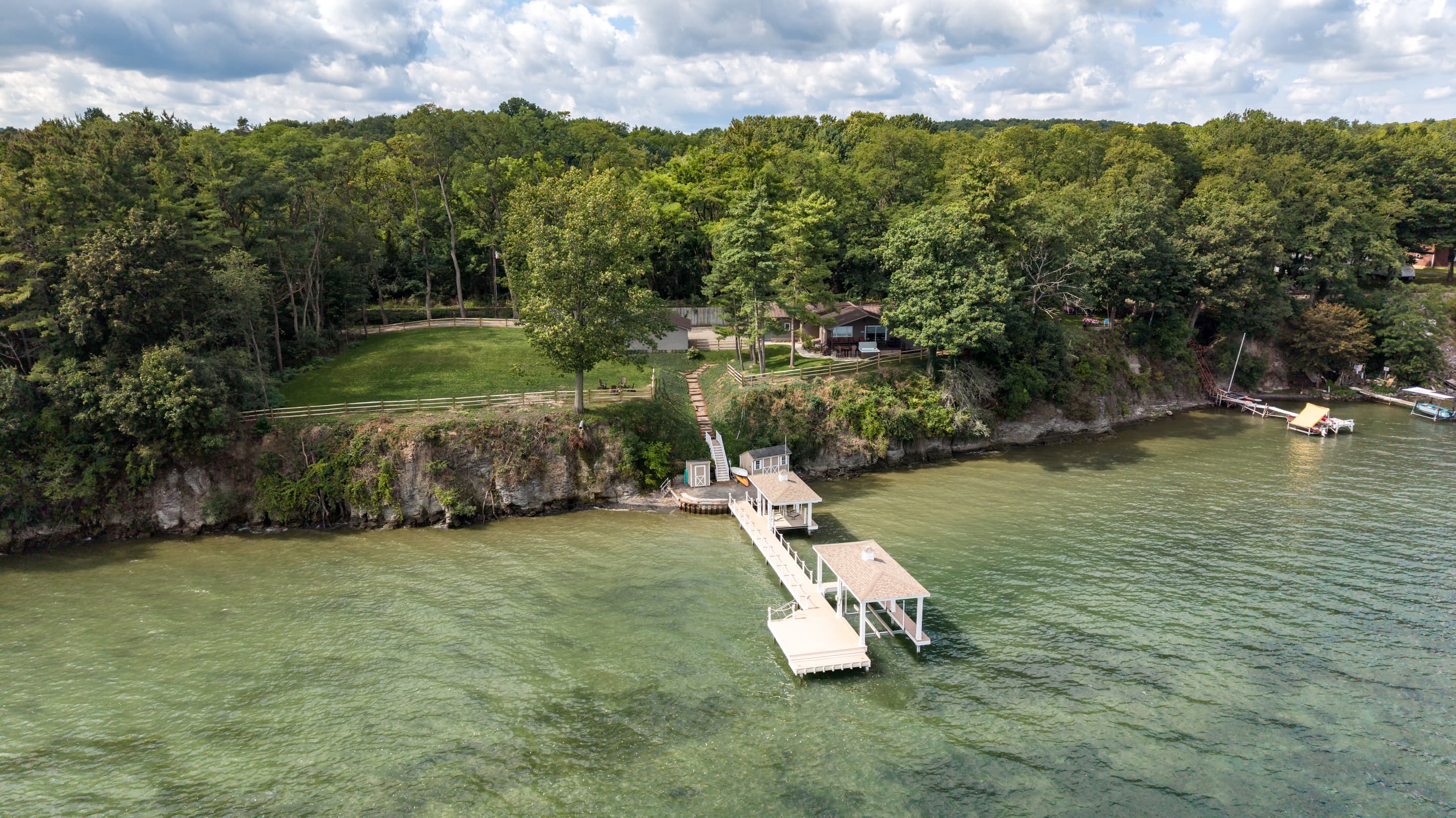 Waterfront property along the rocky shoreline