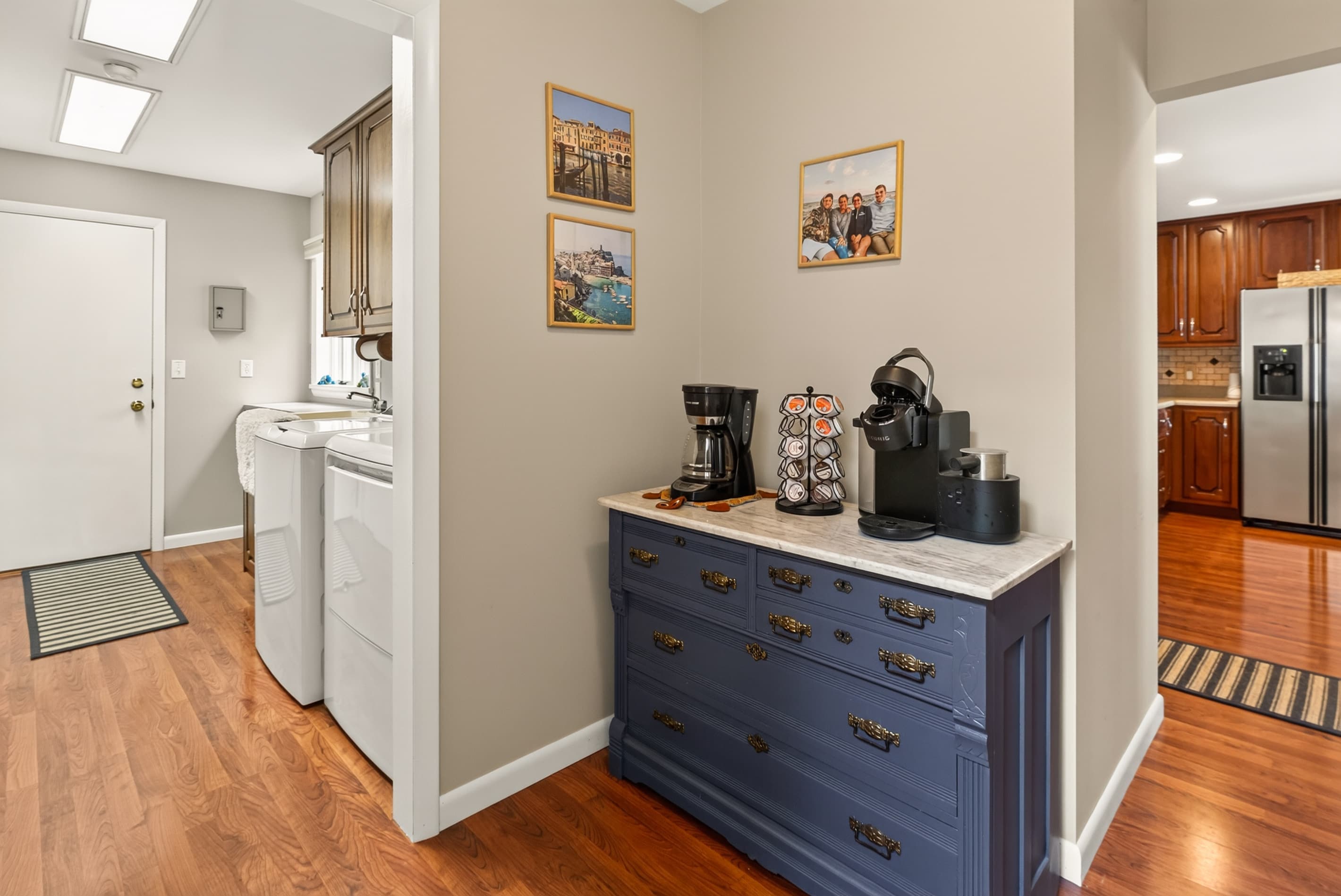 Beverage station beside the kitchen