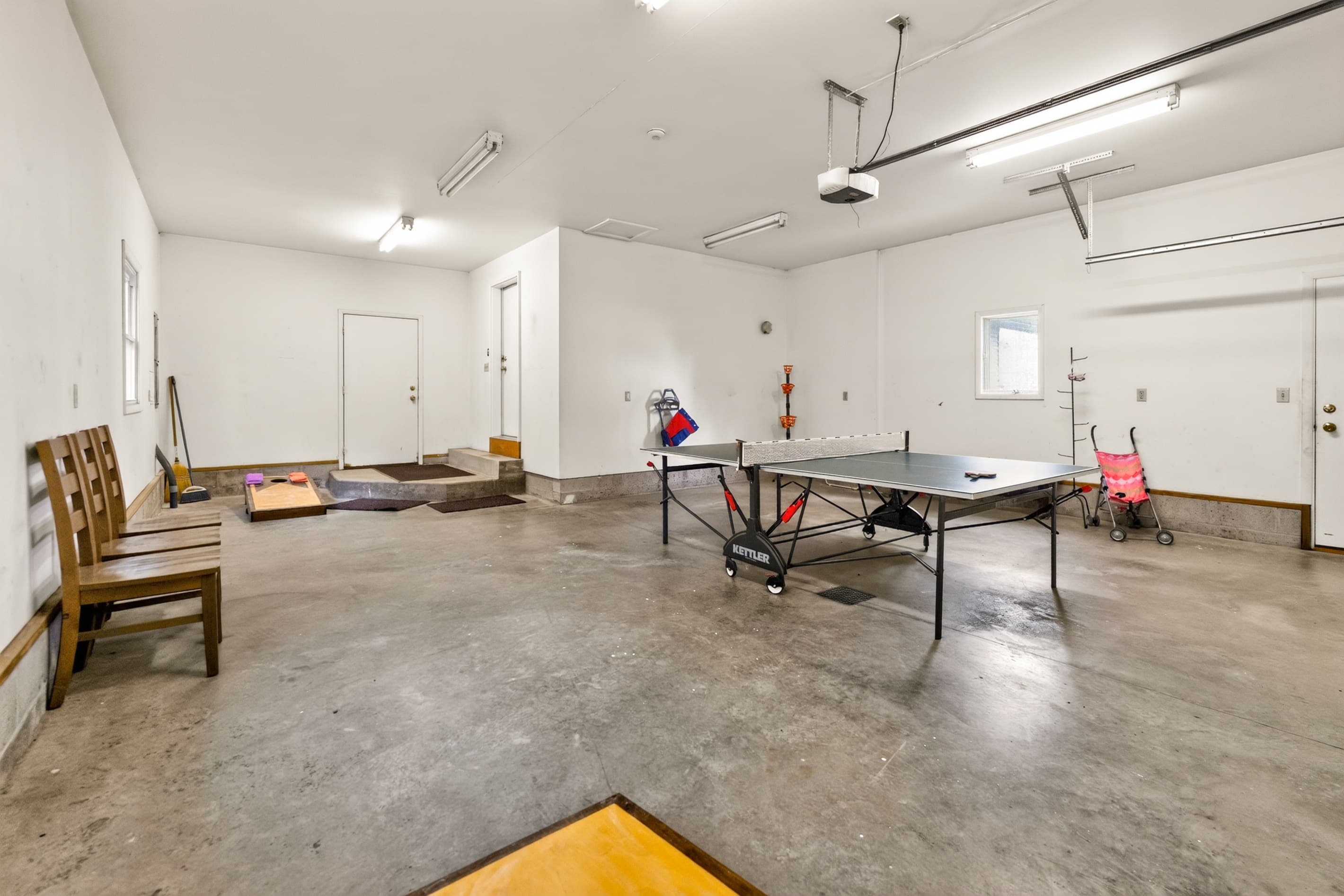 Table tennis centered in the garage