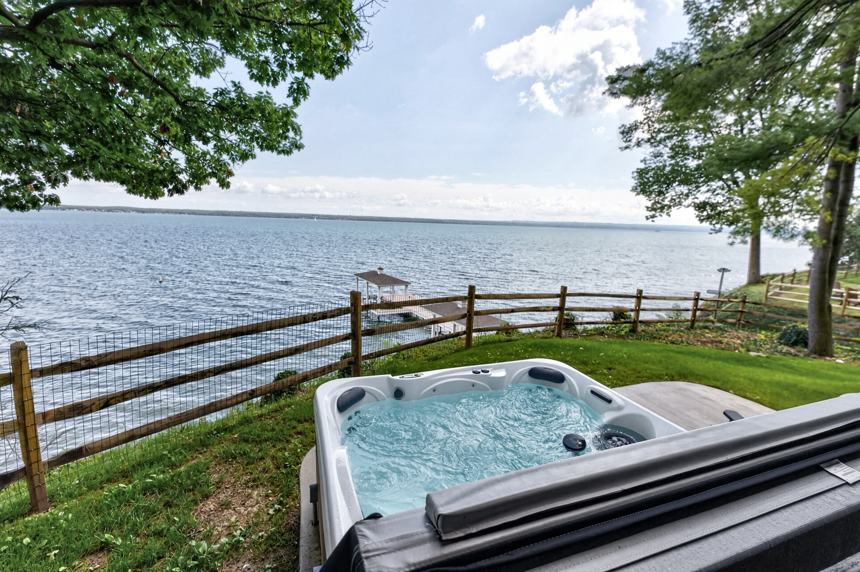 Hot tub with open lake views