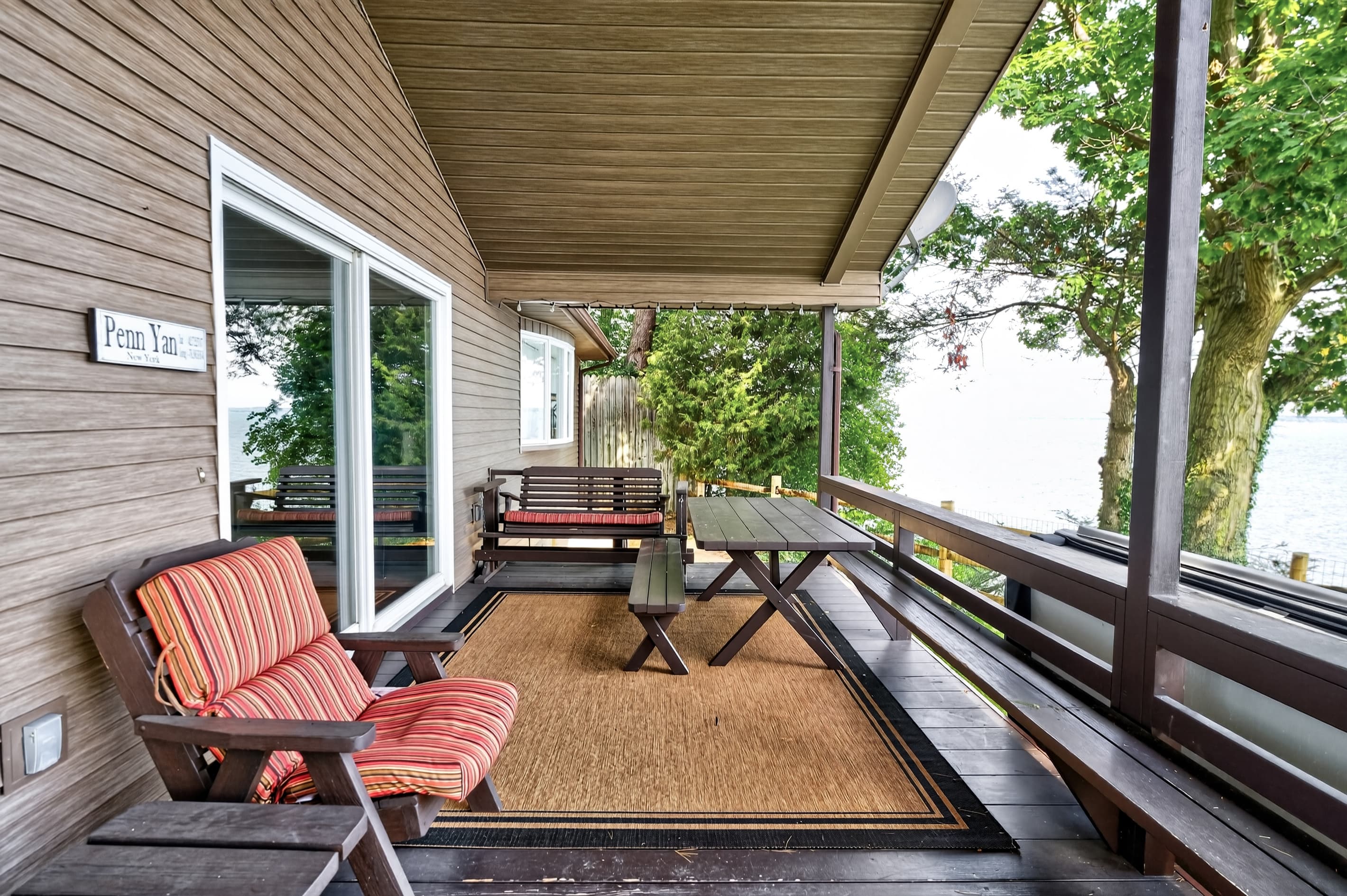 Screened porch with lake views