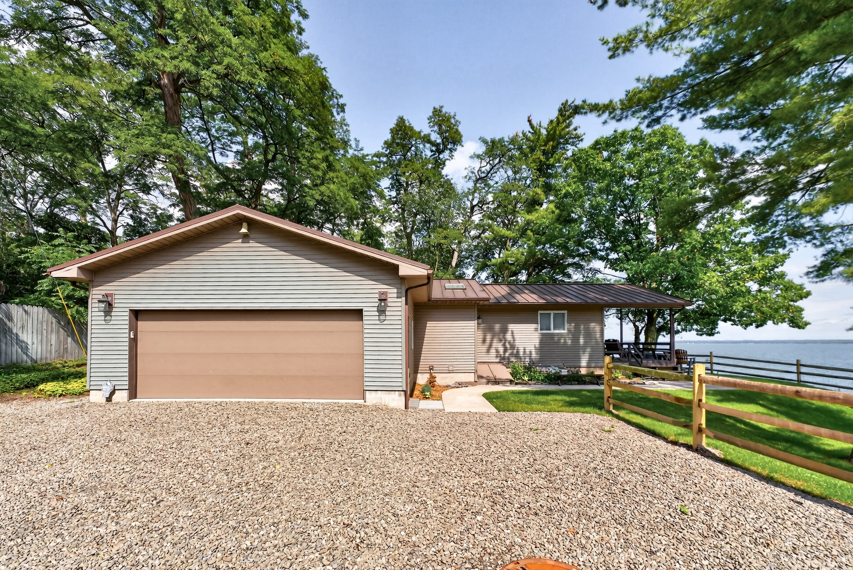 Detached garage beside the home