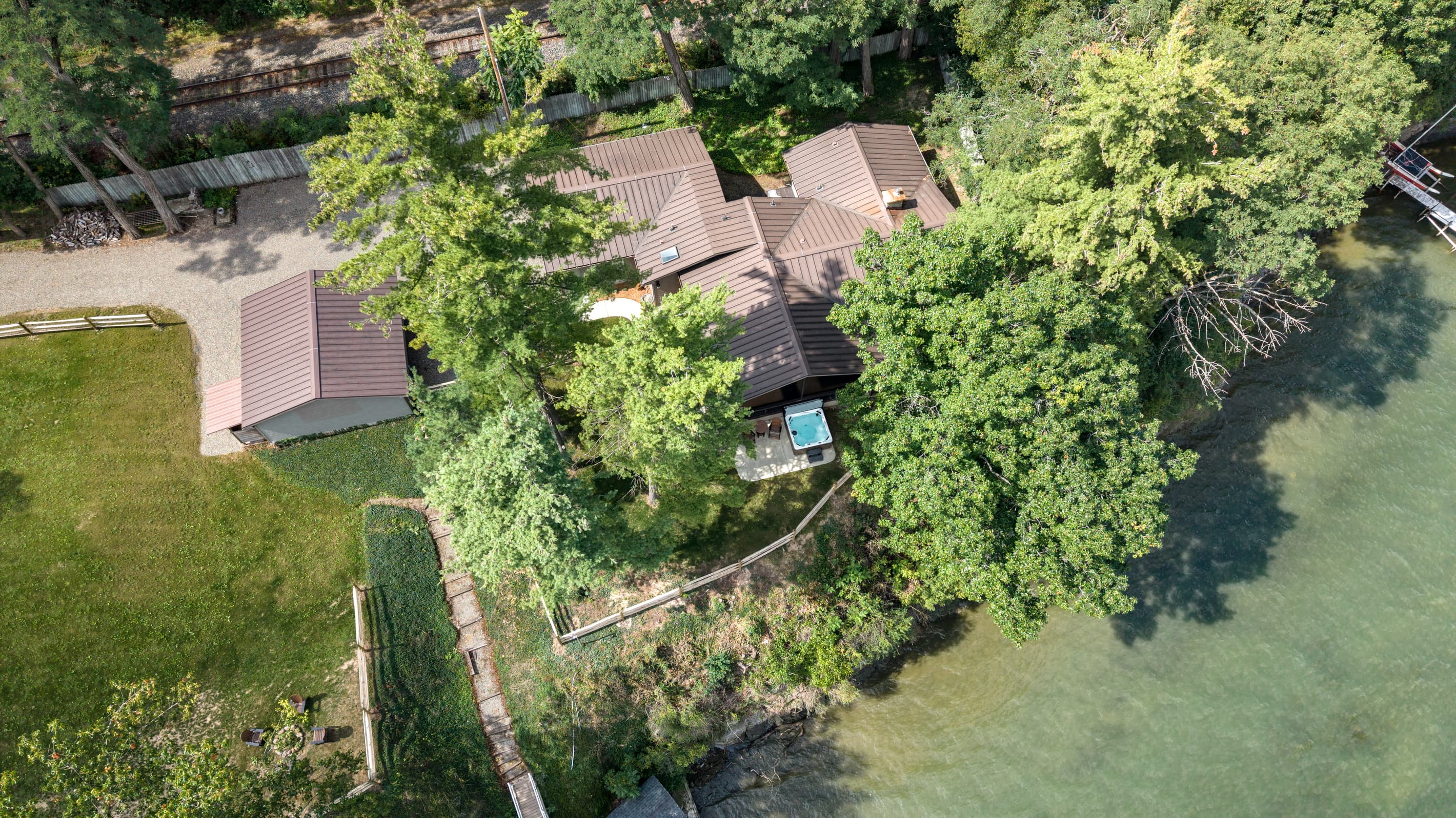 Aerial view of the wooded property