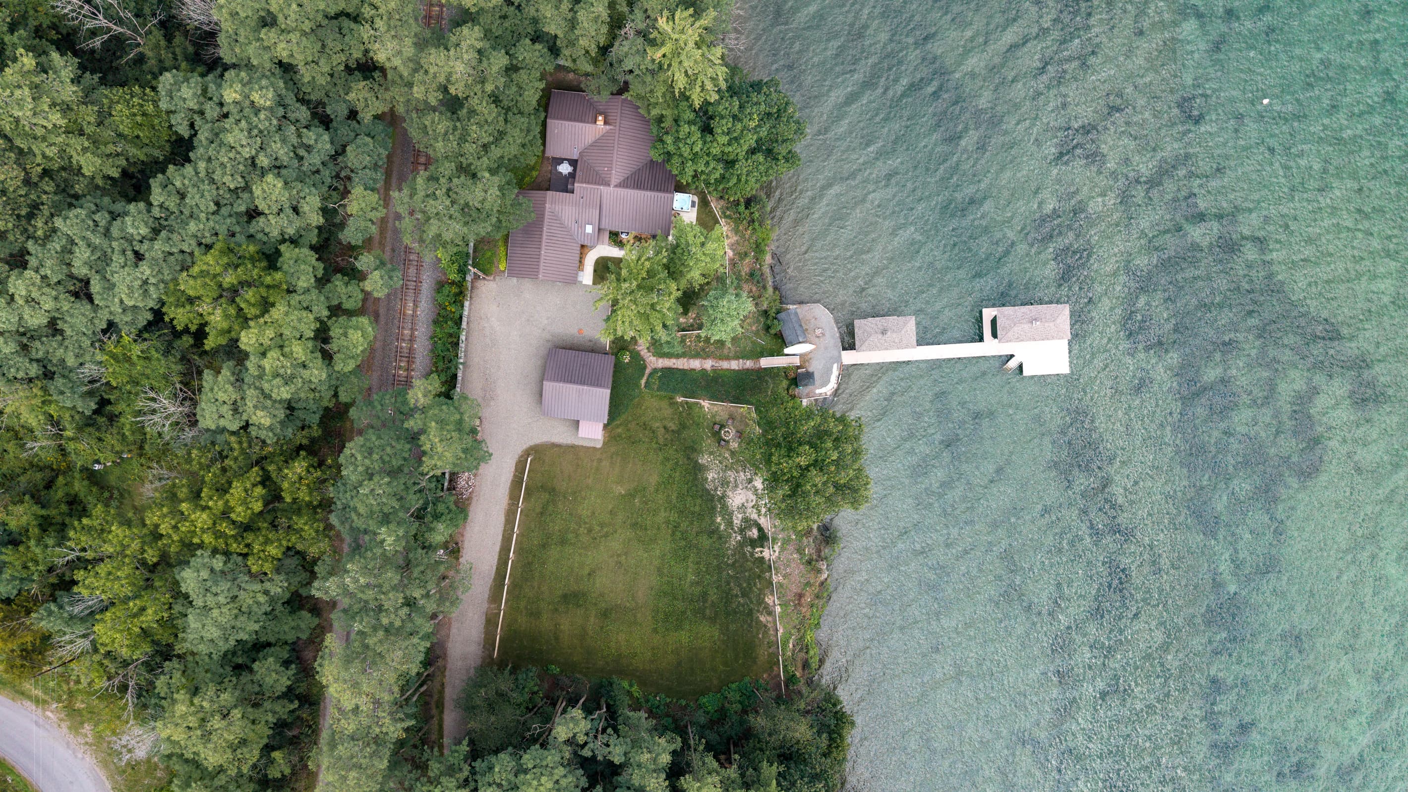 Overhead view of the waterfront property