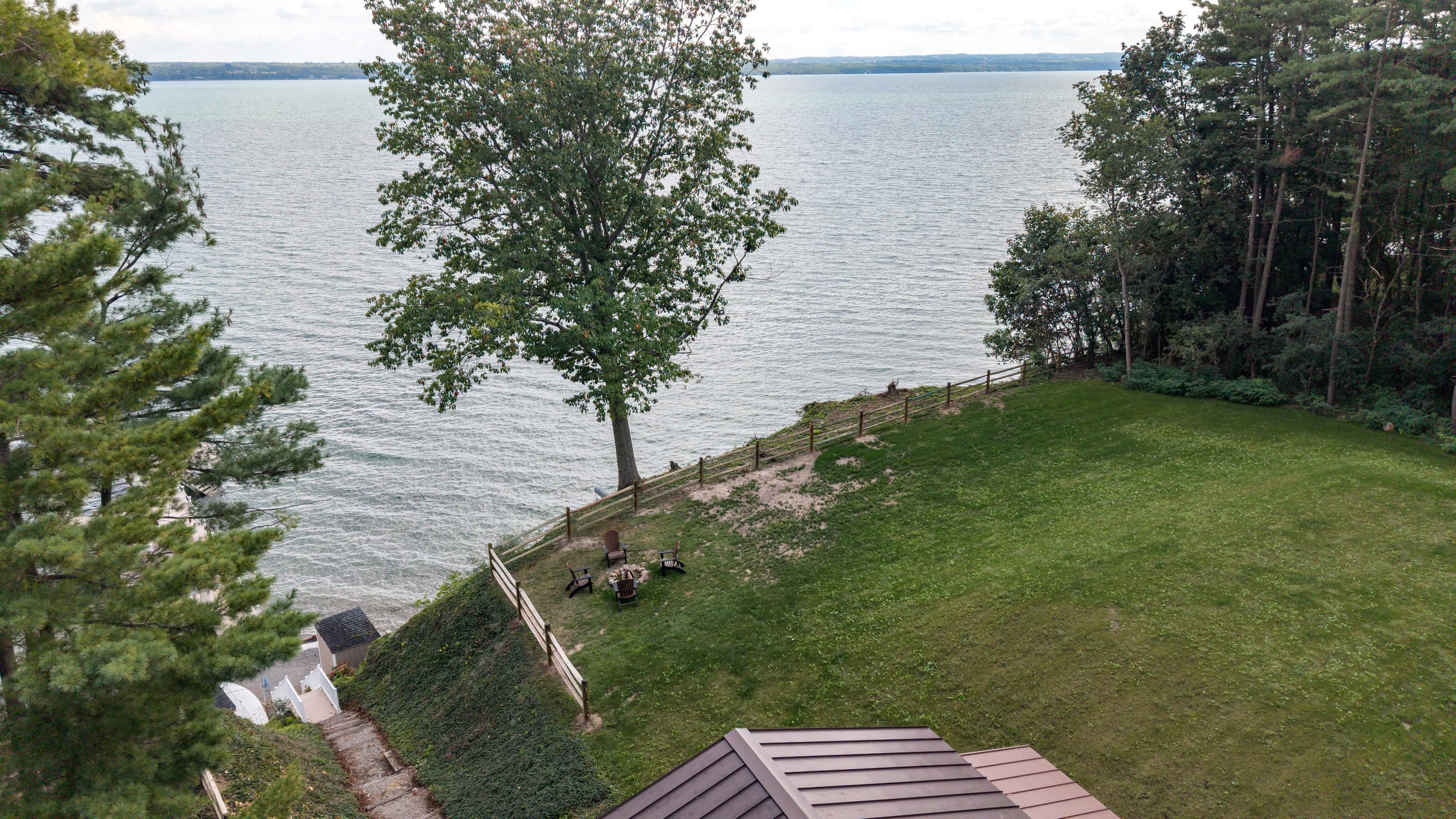 Elevated view of the shoreline lawn