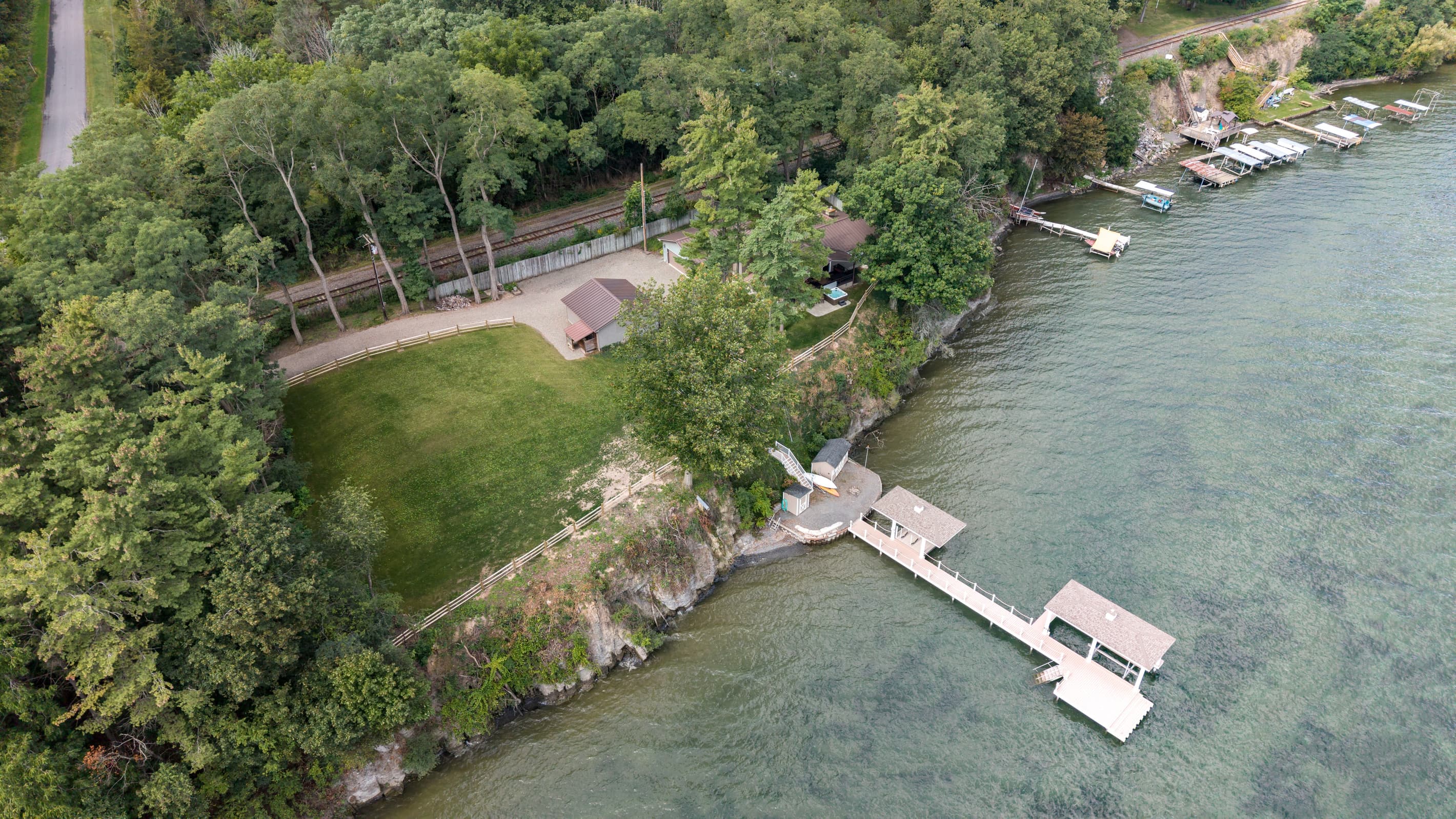 Aerial view of the lakefront property