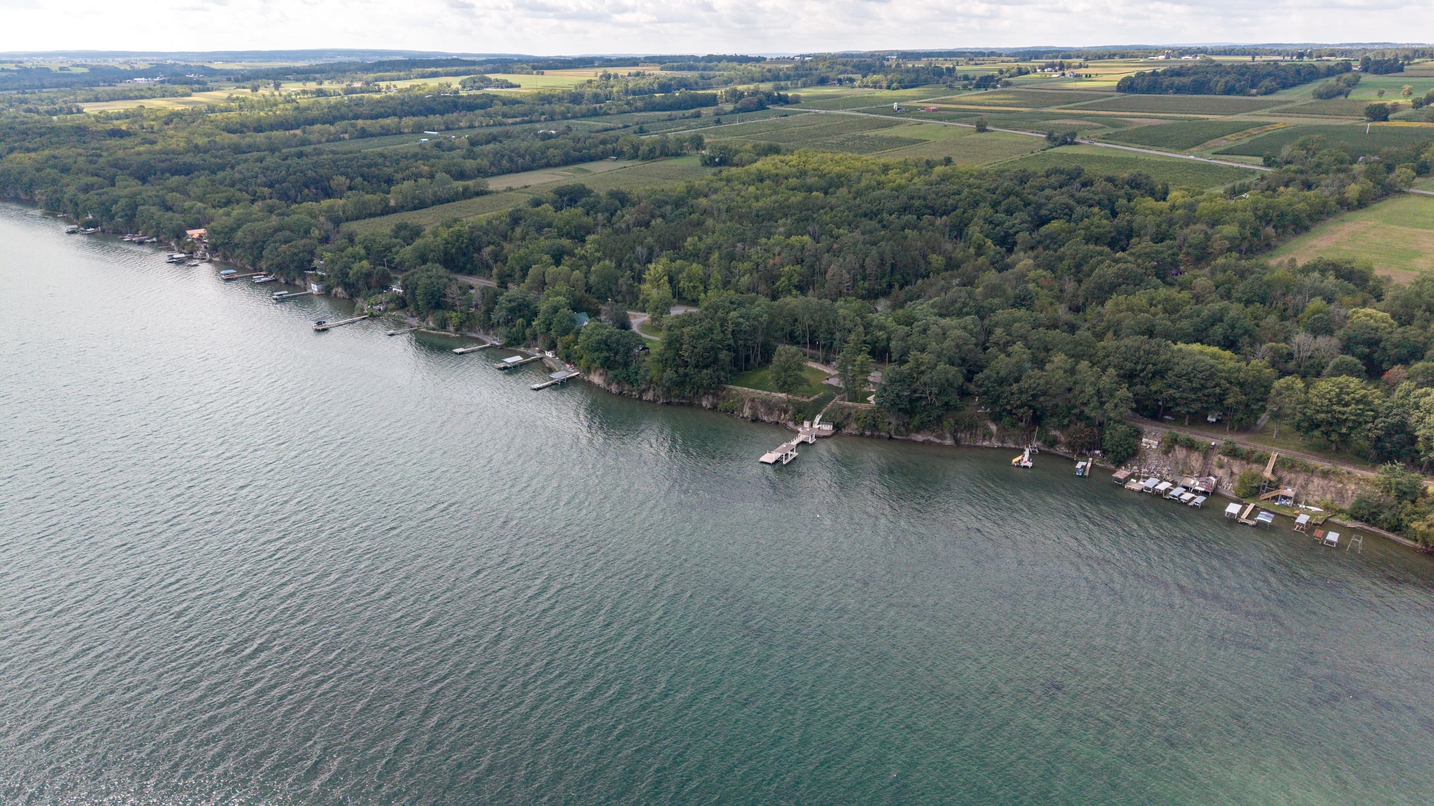 Lake surrounded by wooded shoreline