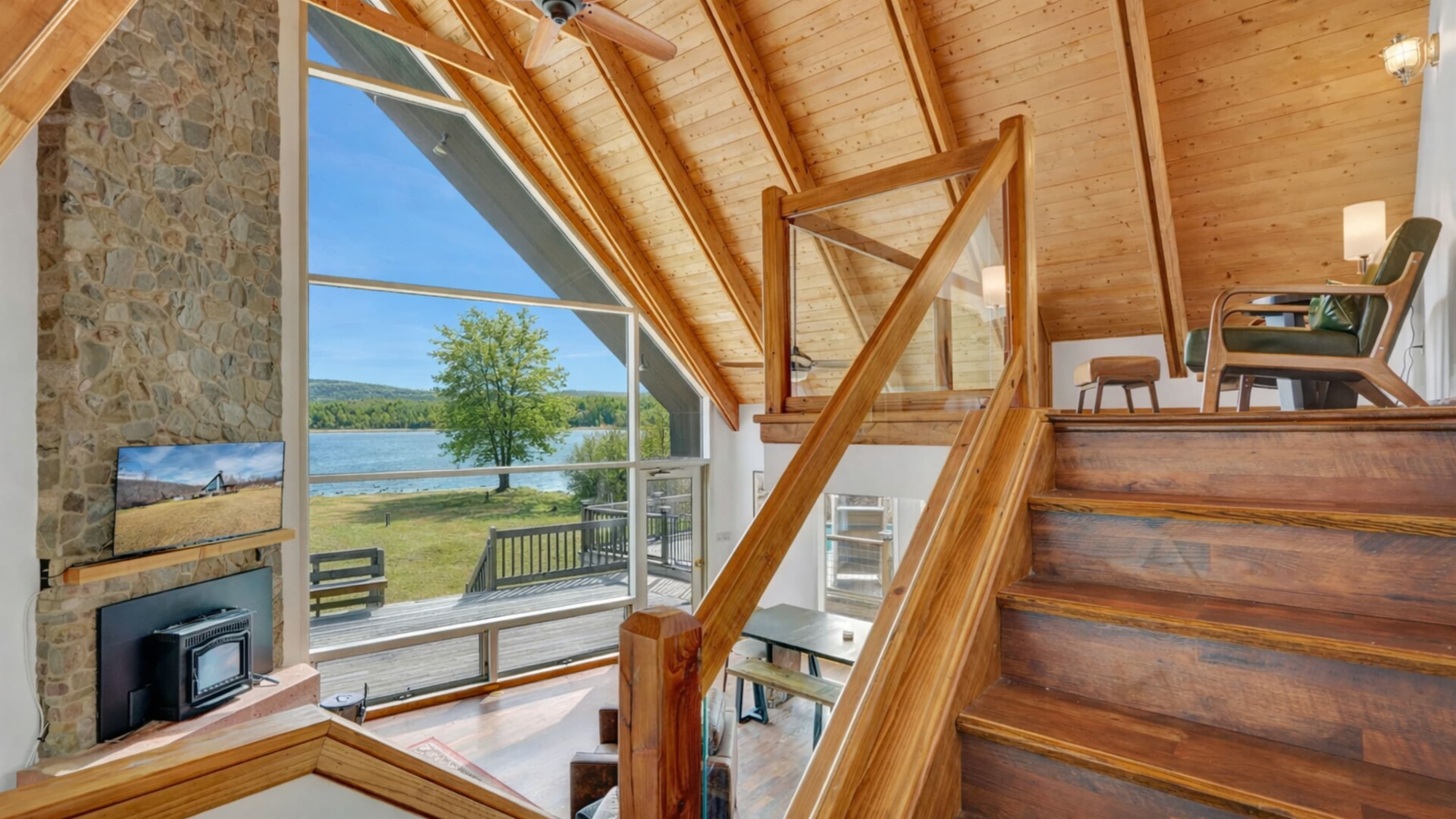 Wood staircase connecting the main living areas