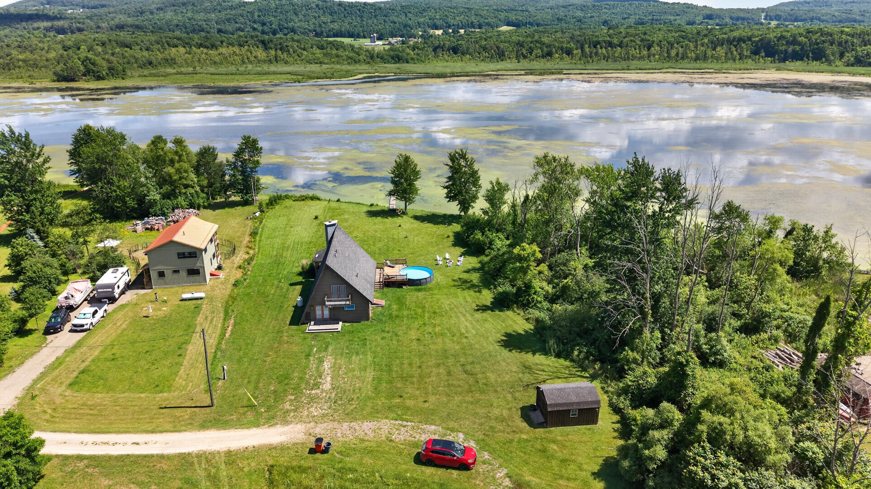 Aerial view from the property toward the lake