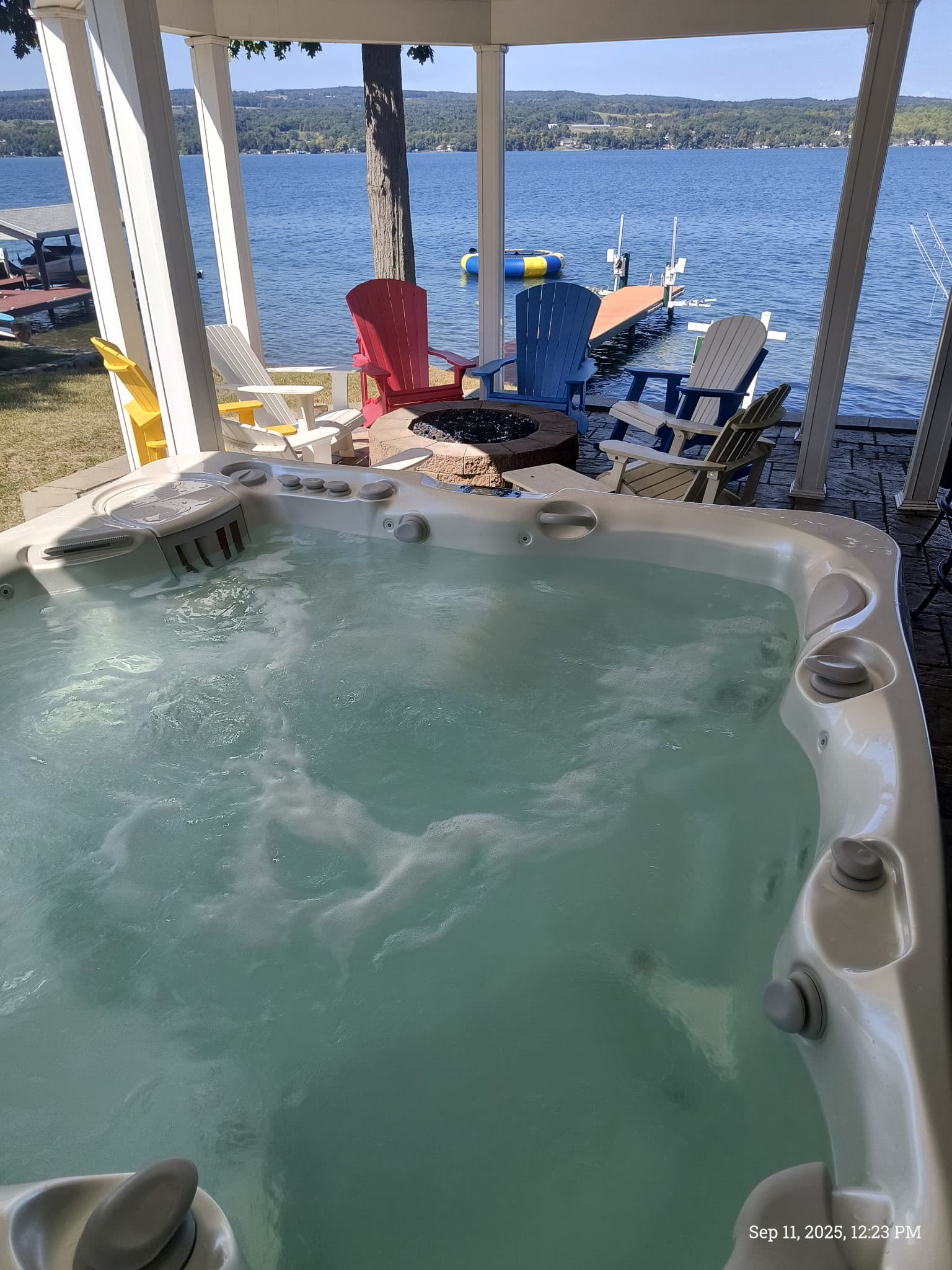 Hot tub overlooking the lake