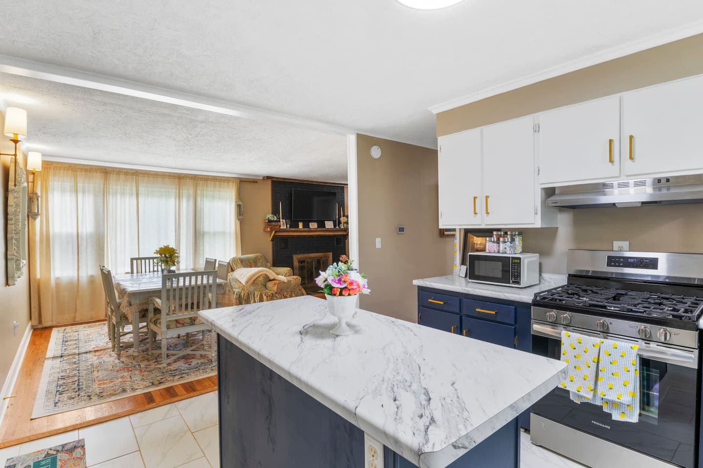 Kitchen island with steel range
