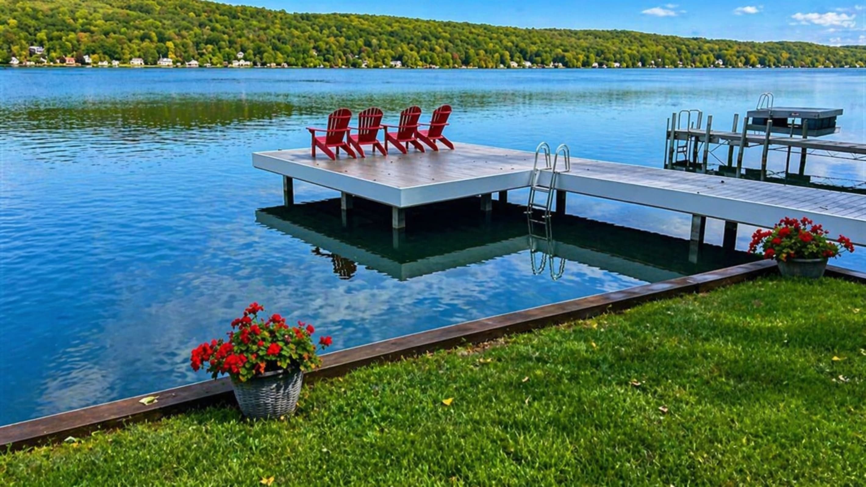 Floating dock extending into calm water