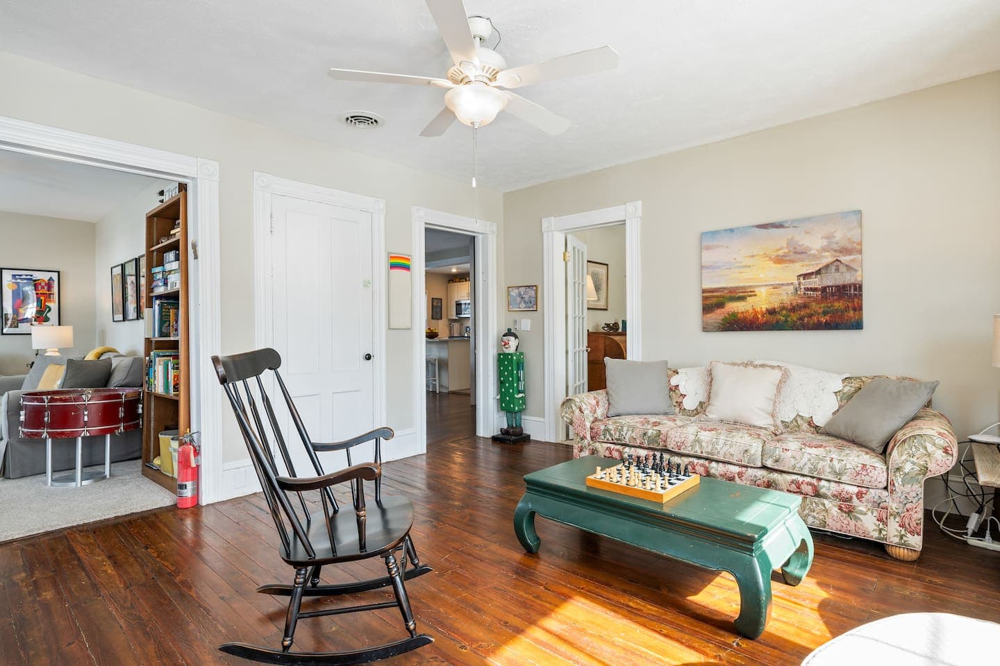 Living room with green coffee table 