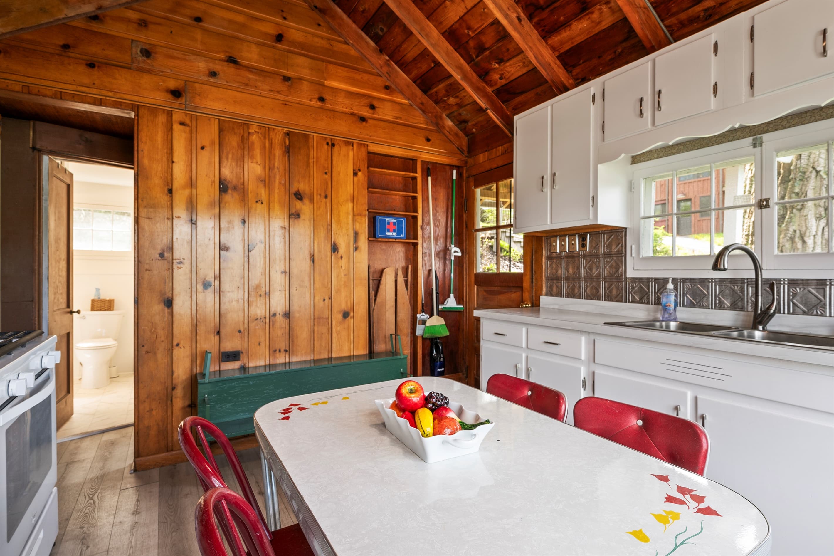 Kitchen counter with white cabinetry