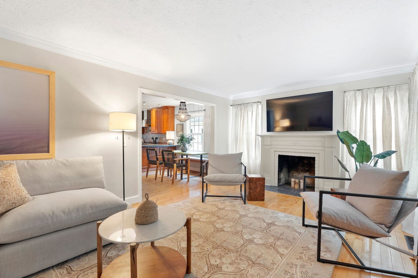 Coffee table in the middle of the living space