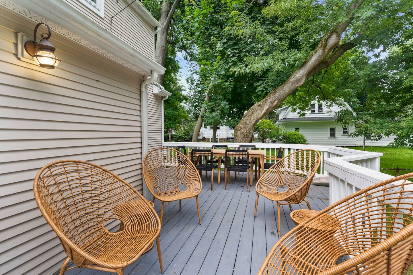 Outdoor seating on wooden deck