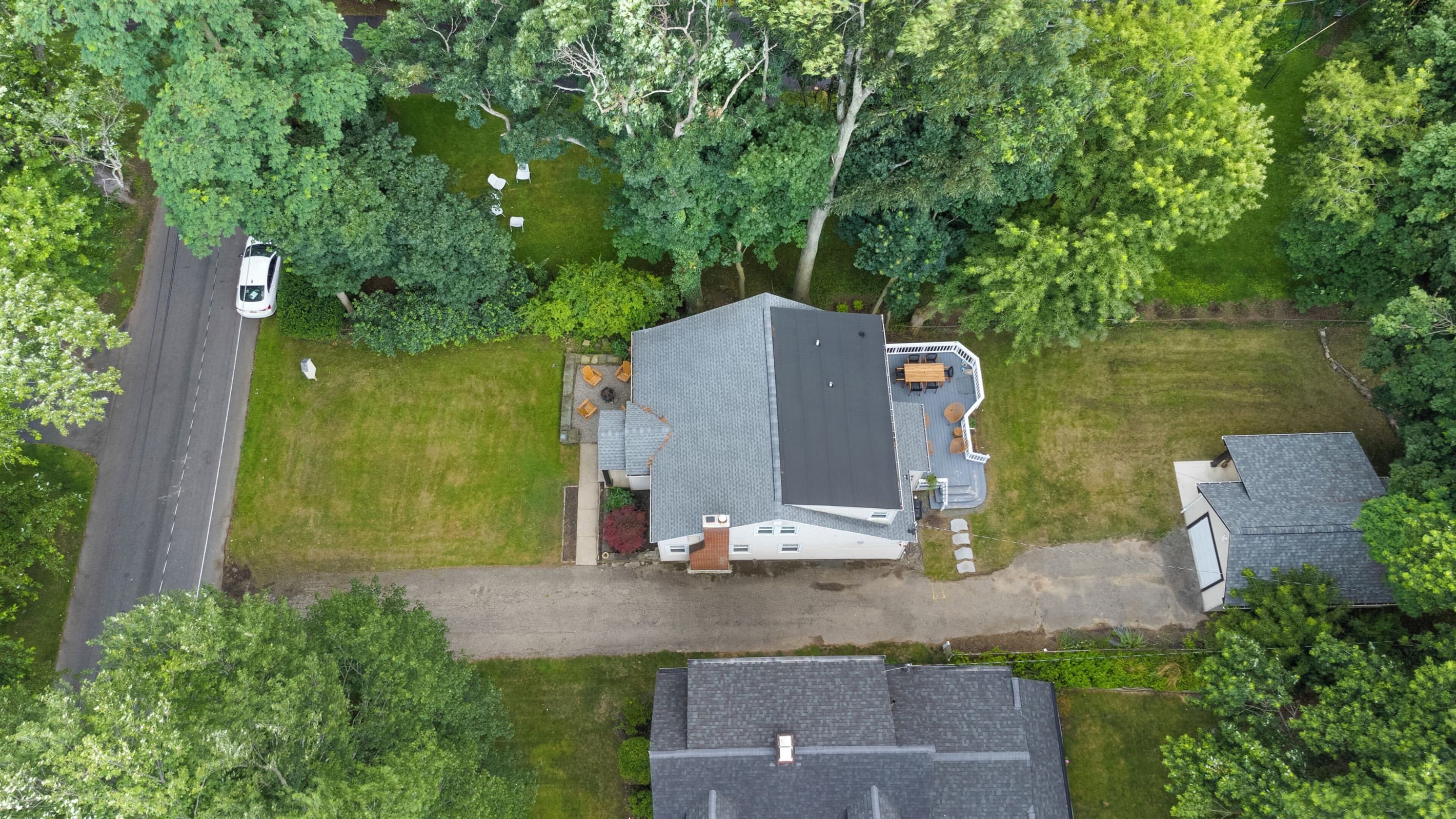 Roof and backyard viewed overhead