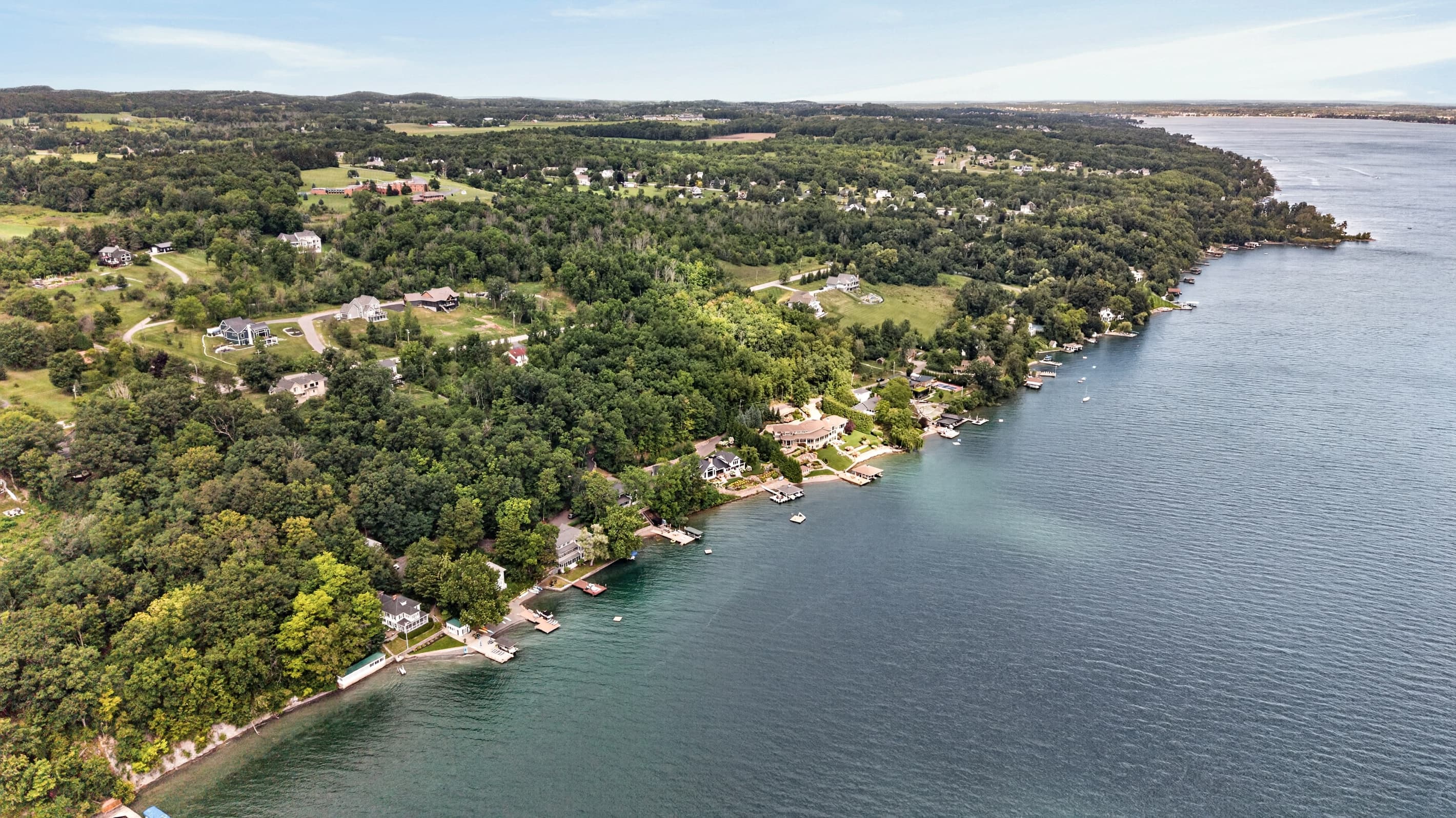 Aerial view along the lake’s edge