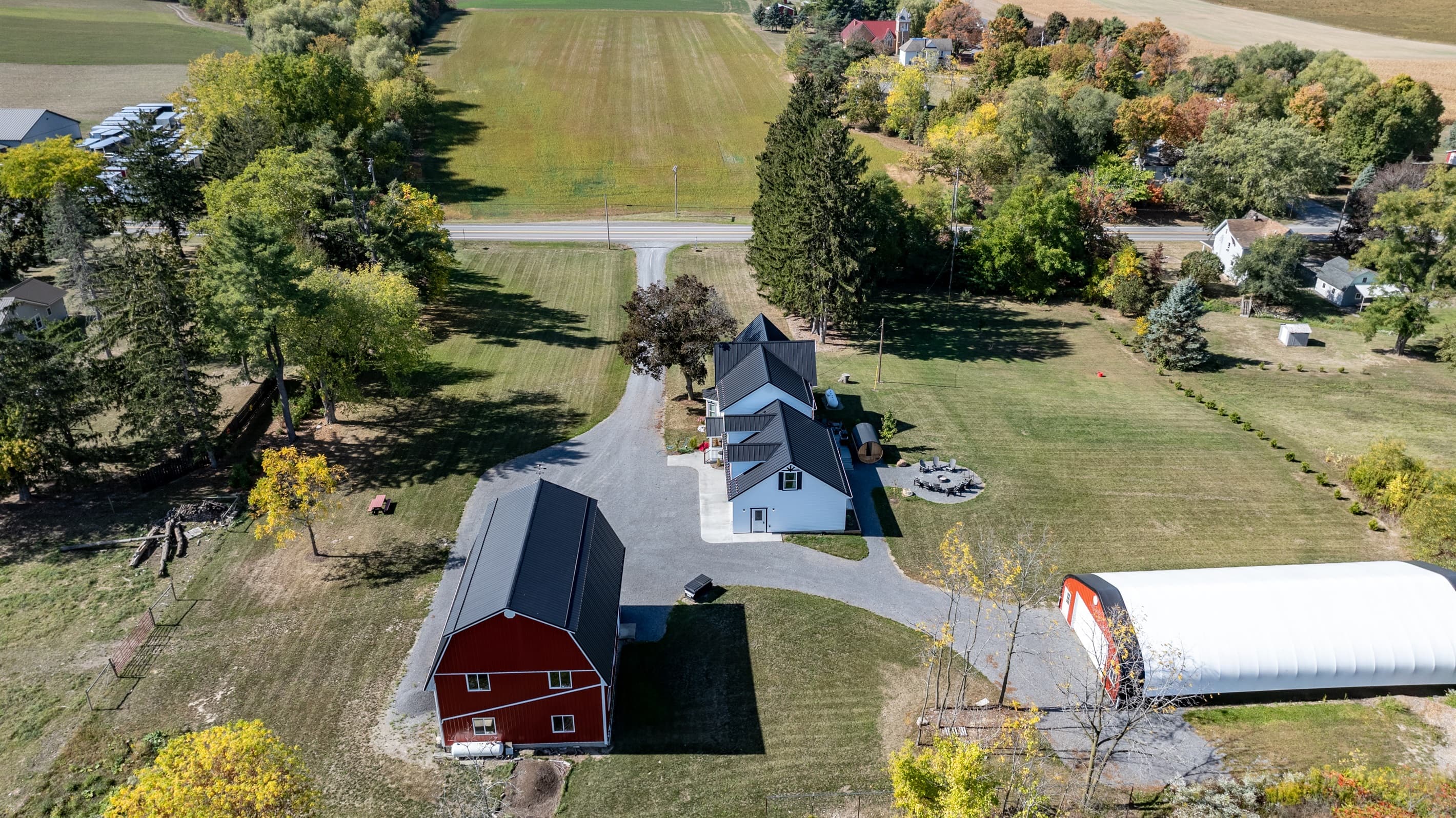 Aerial view of the landscaped grounds