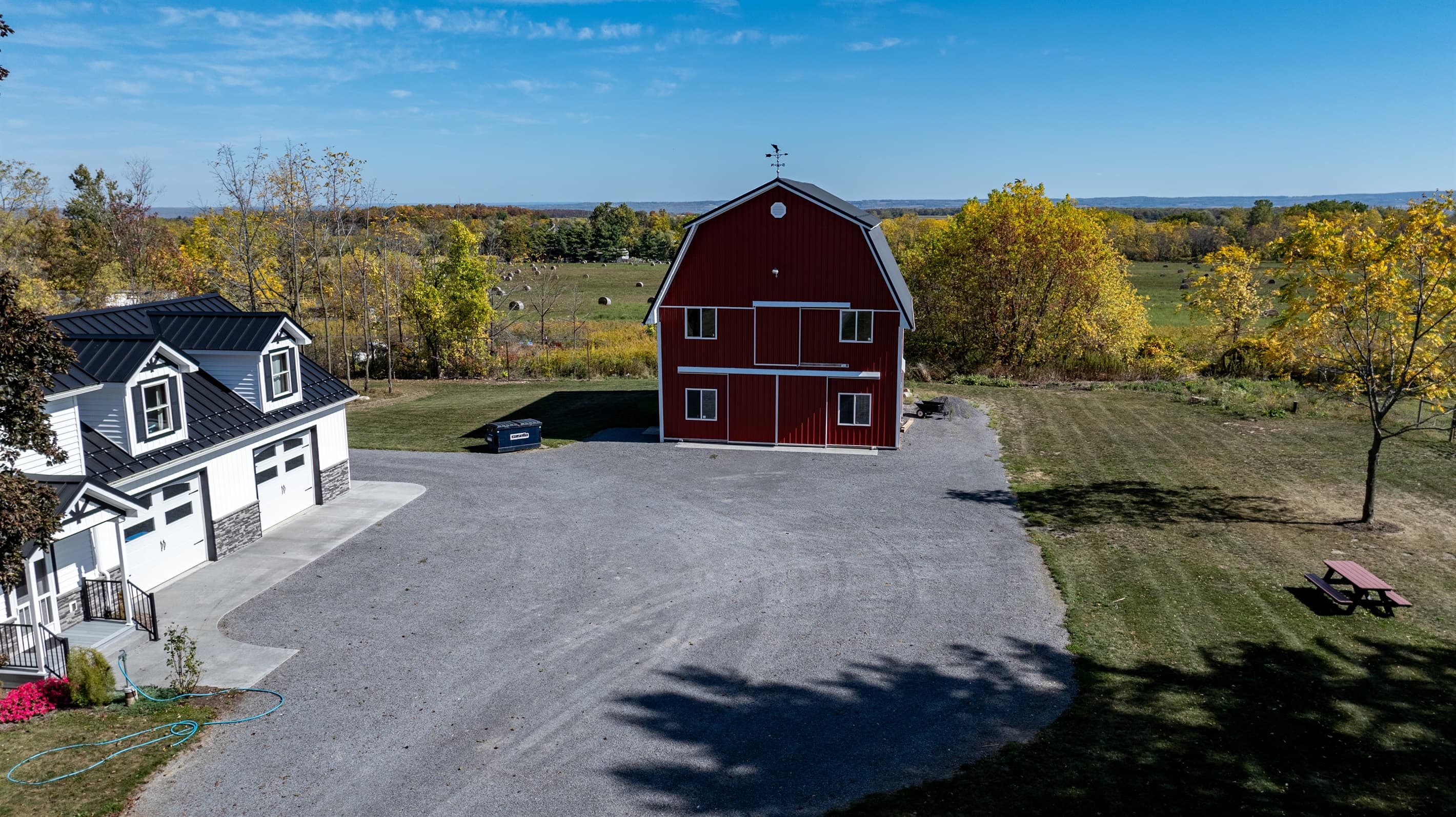 Main house and barn viewed from above