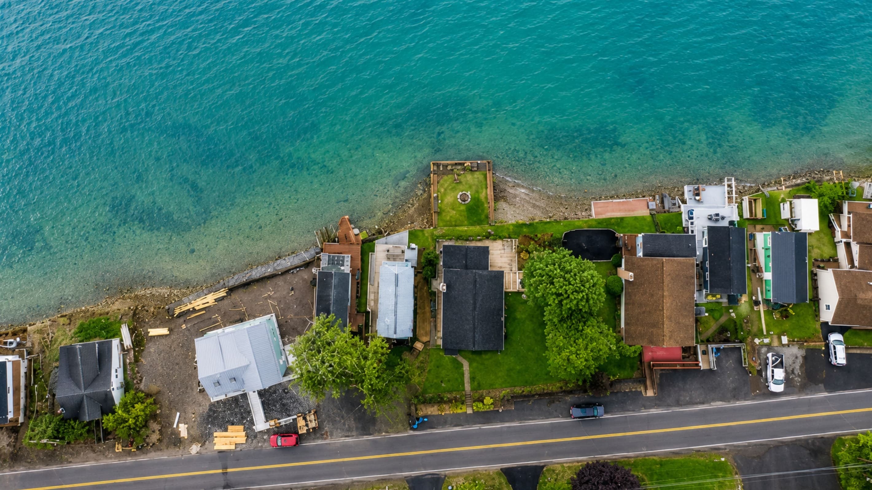 Aerial view of the waterfront property