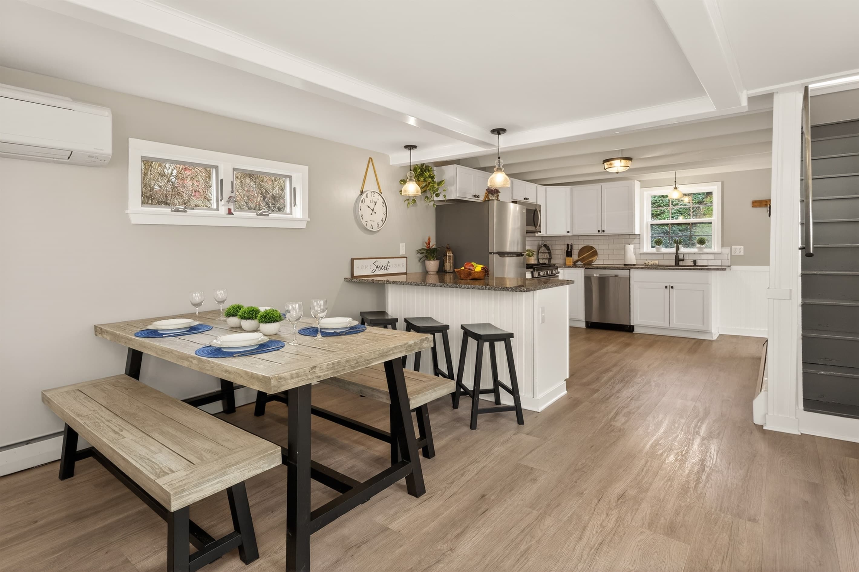 Open-concept kitchen and dining area