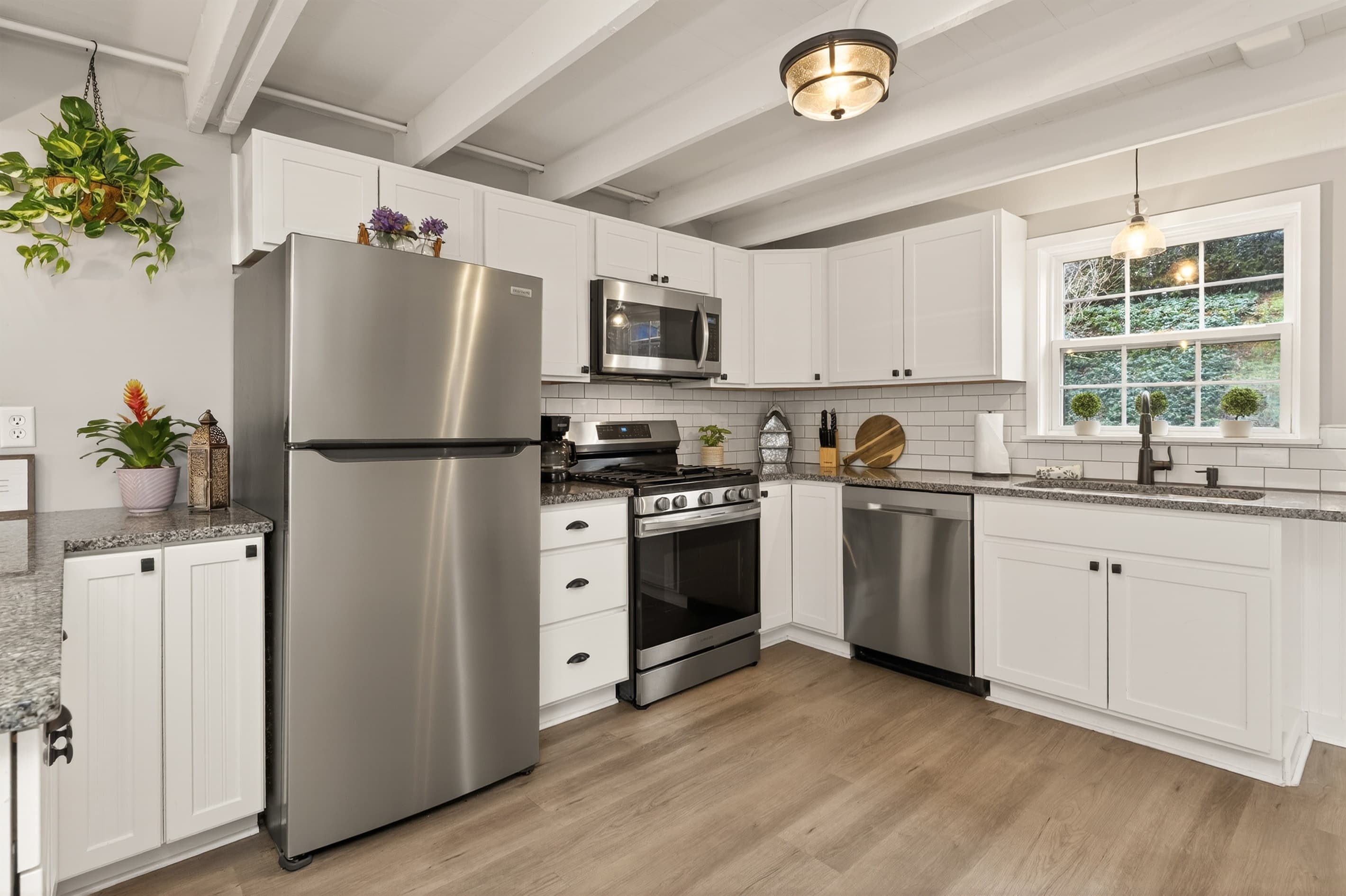 Stainless steel appliances and ample cabinetry
