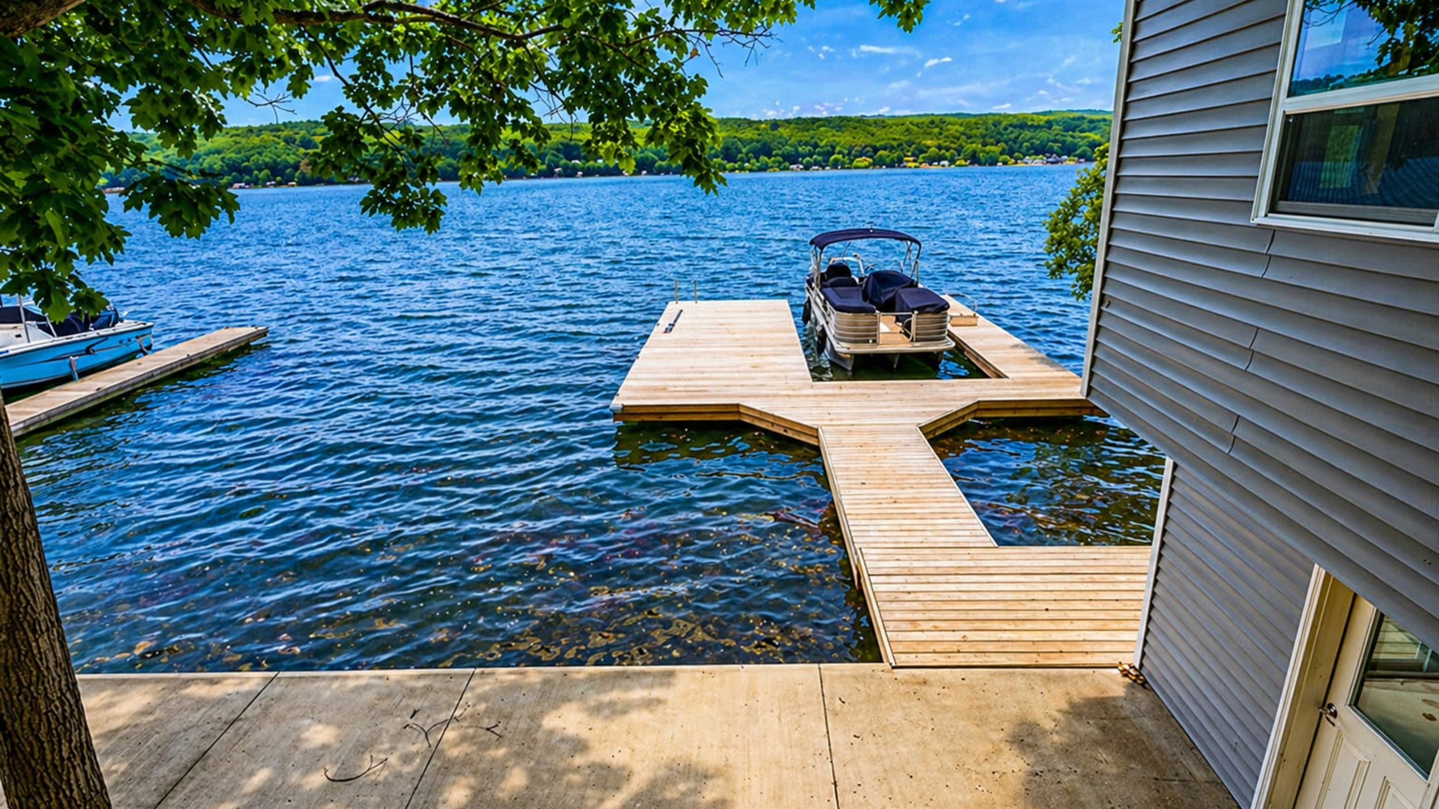 Private dock extending into the lake
