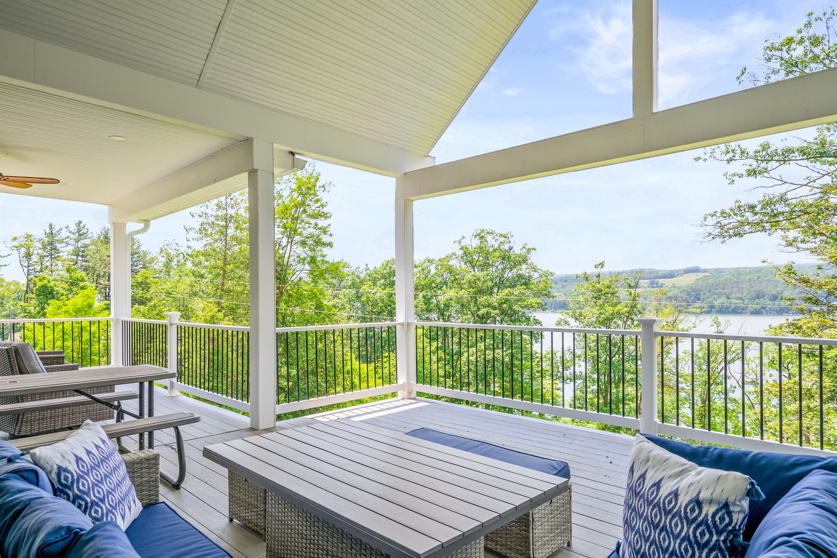 Covered deck with open lake views