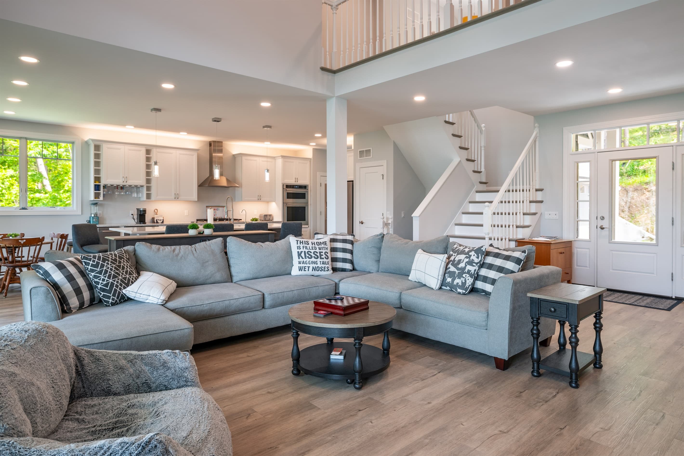 Open living area beside the staircase