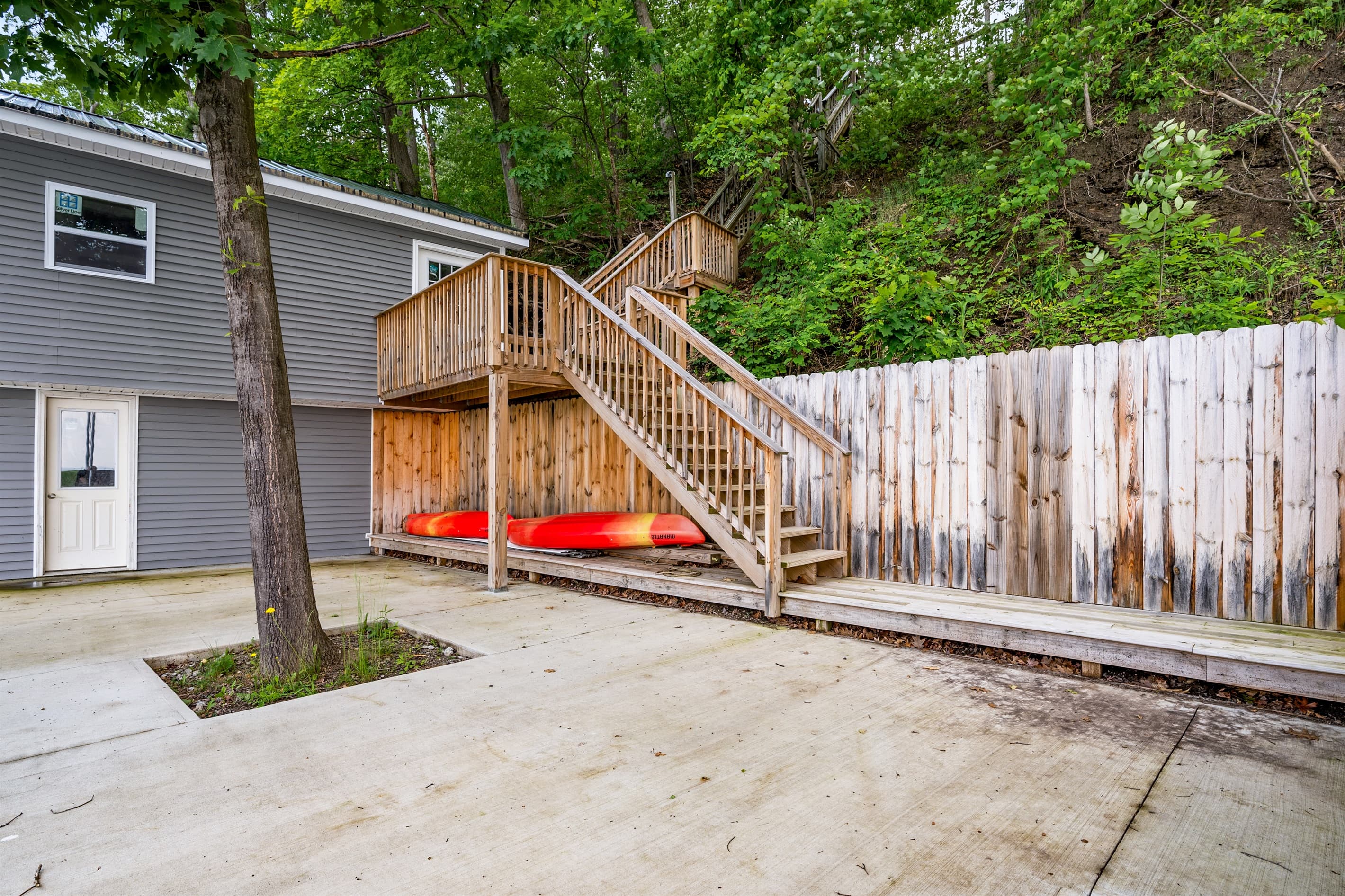Exterior stairs leading toward the waterfront