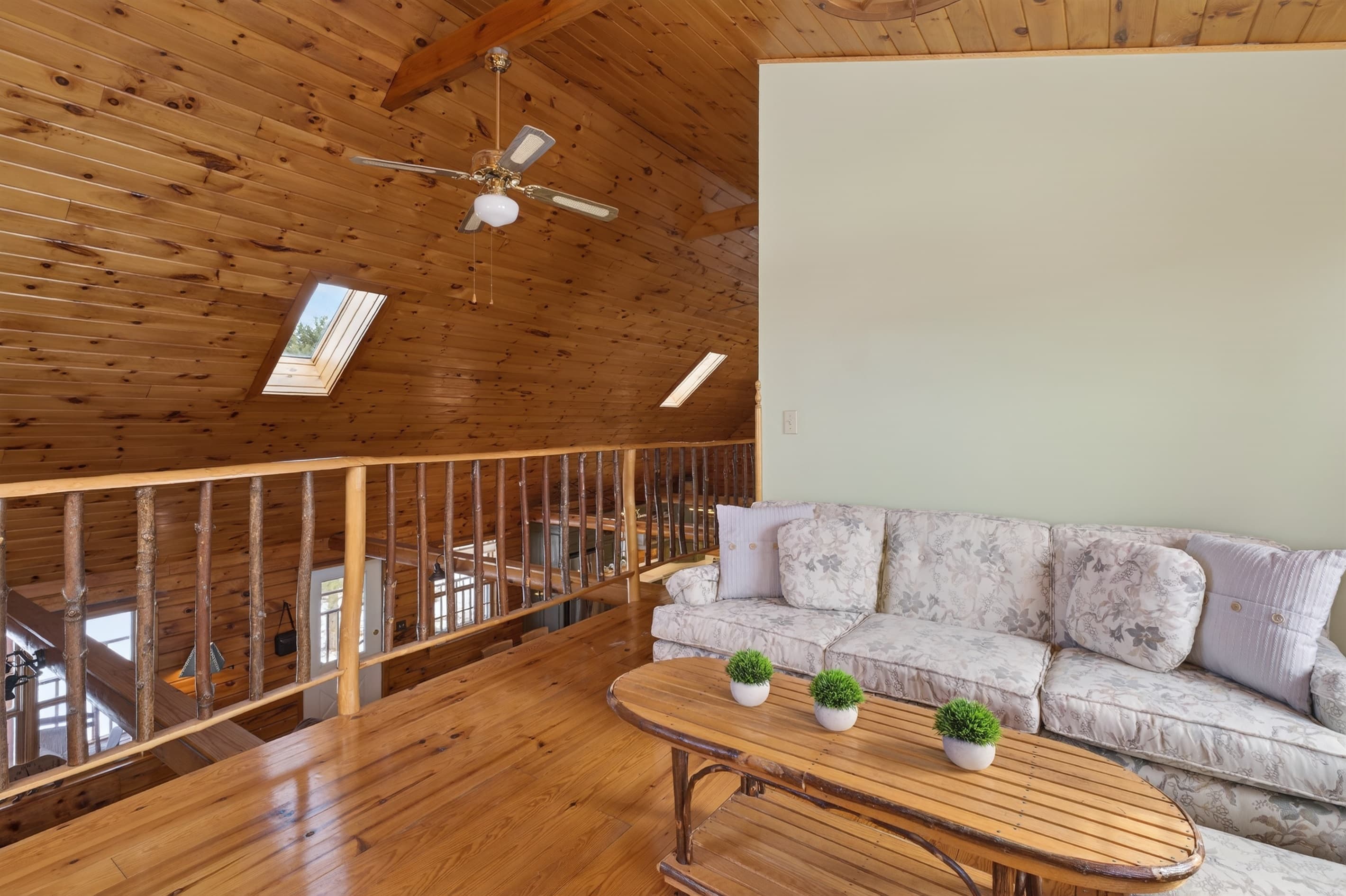 Lounge seating beside the open railing