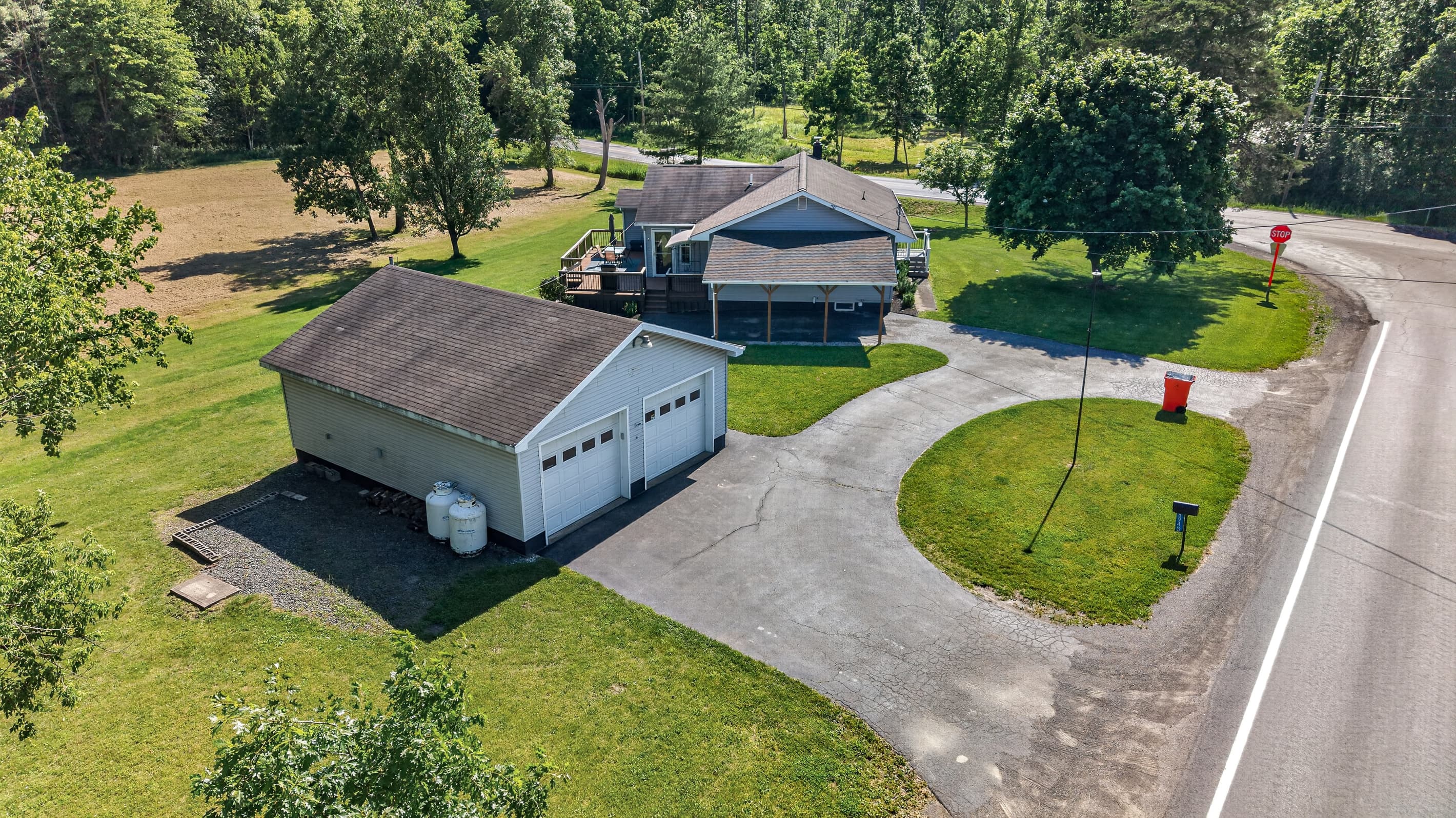 Aerial view of the circular driveway and buildings