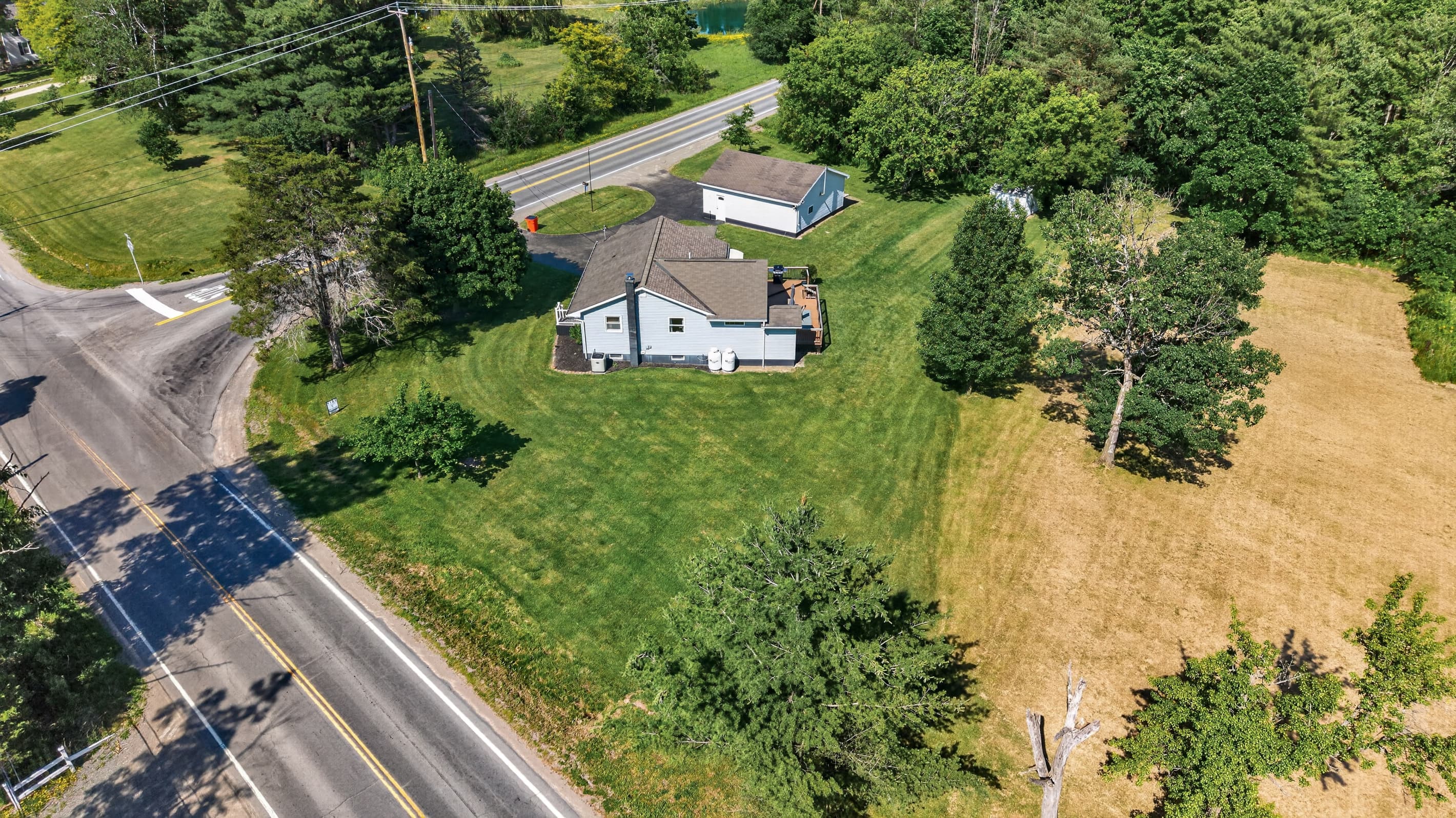 Roadside view of the home from above