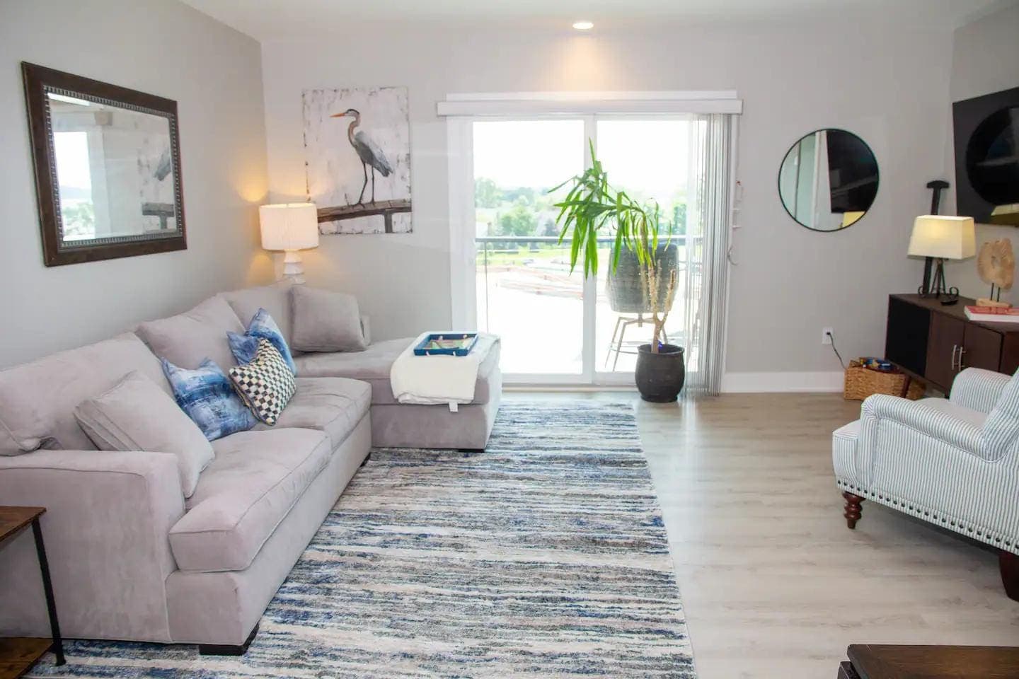 Living room with gray sectional sofa