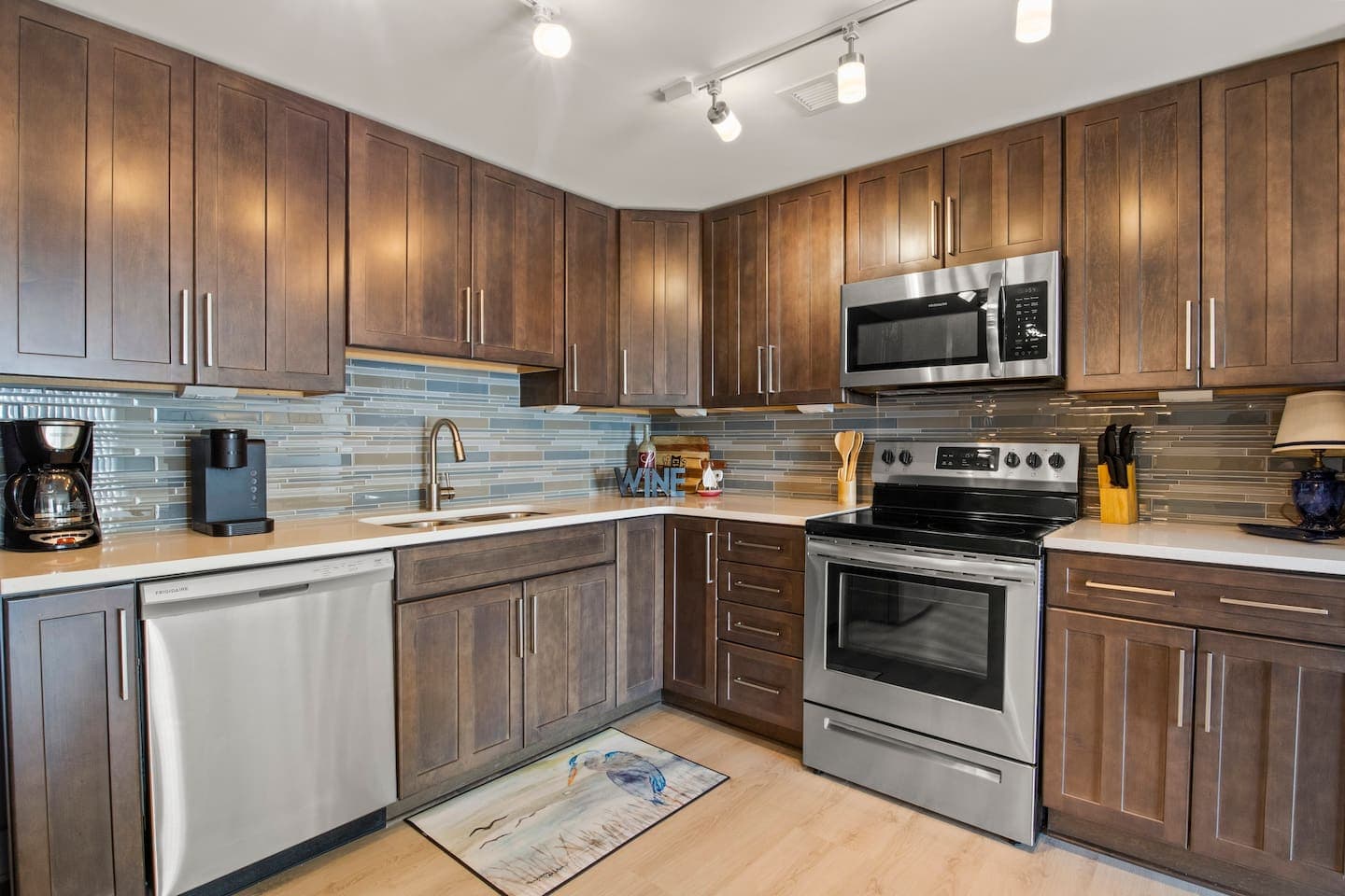 Kitchen with stainless-steel appliances