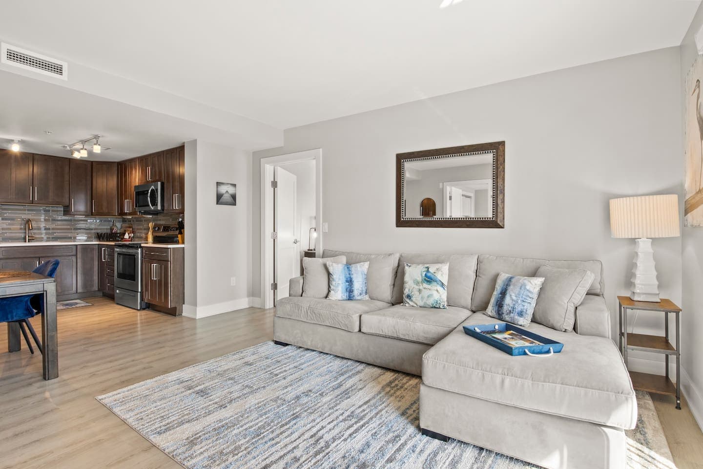 Living area connected to kitchennete and dining 