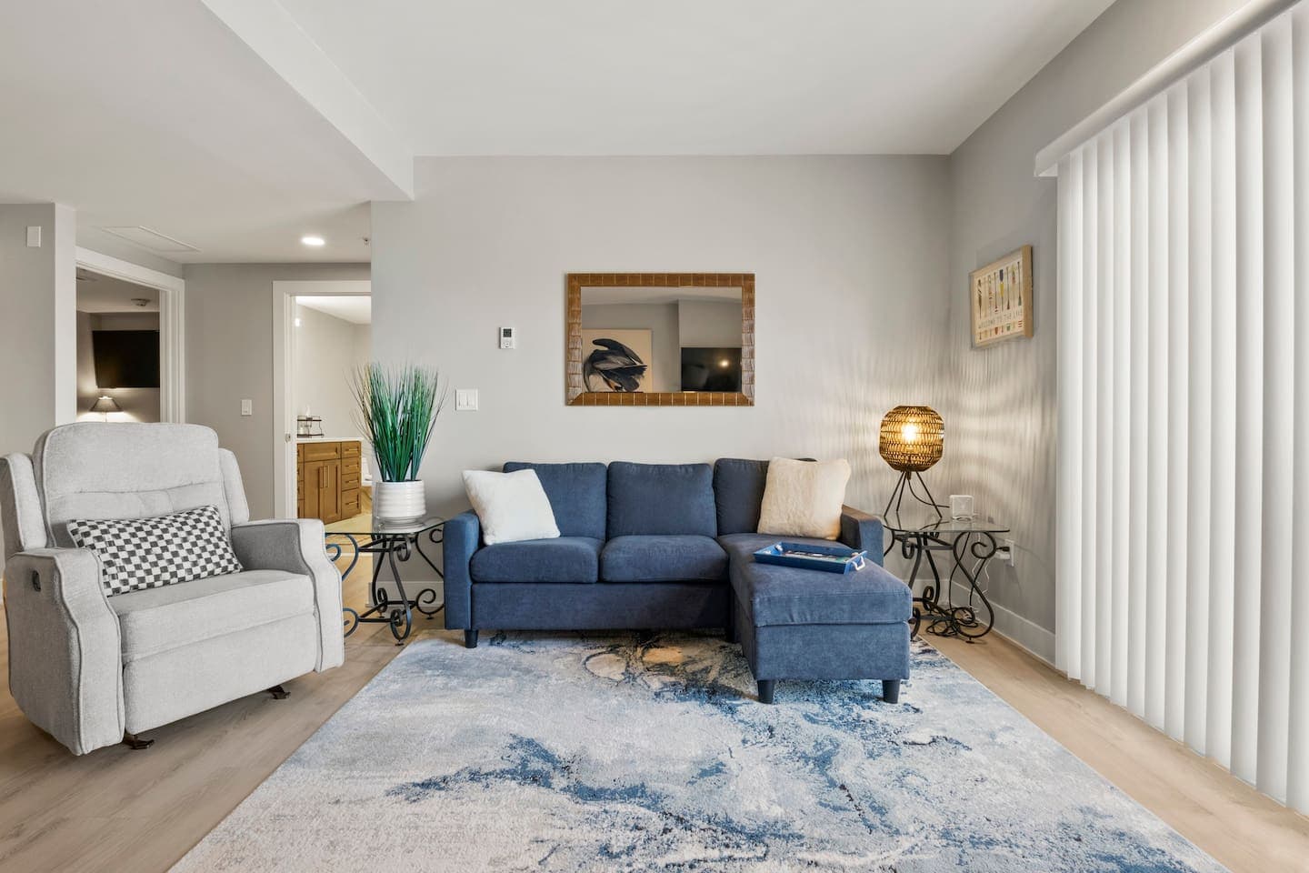 Open living area beside the dining space