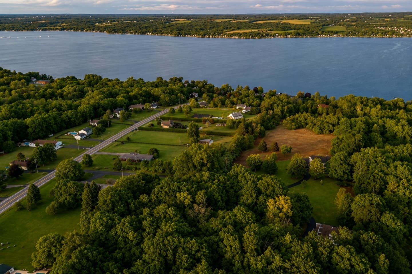 Aerial view of the property near the lake